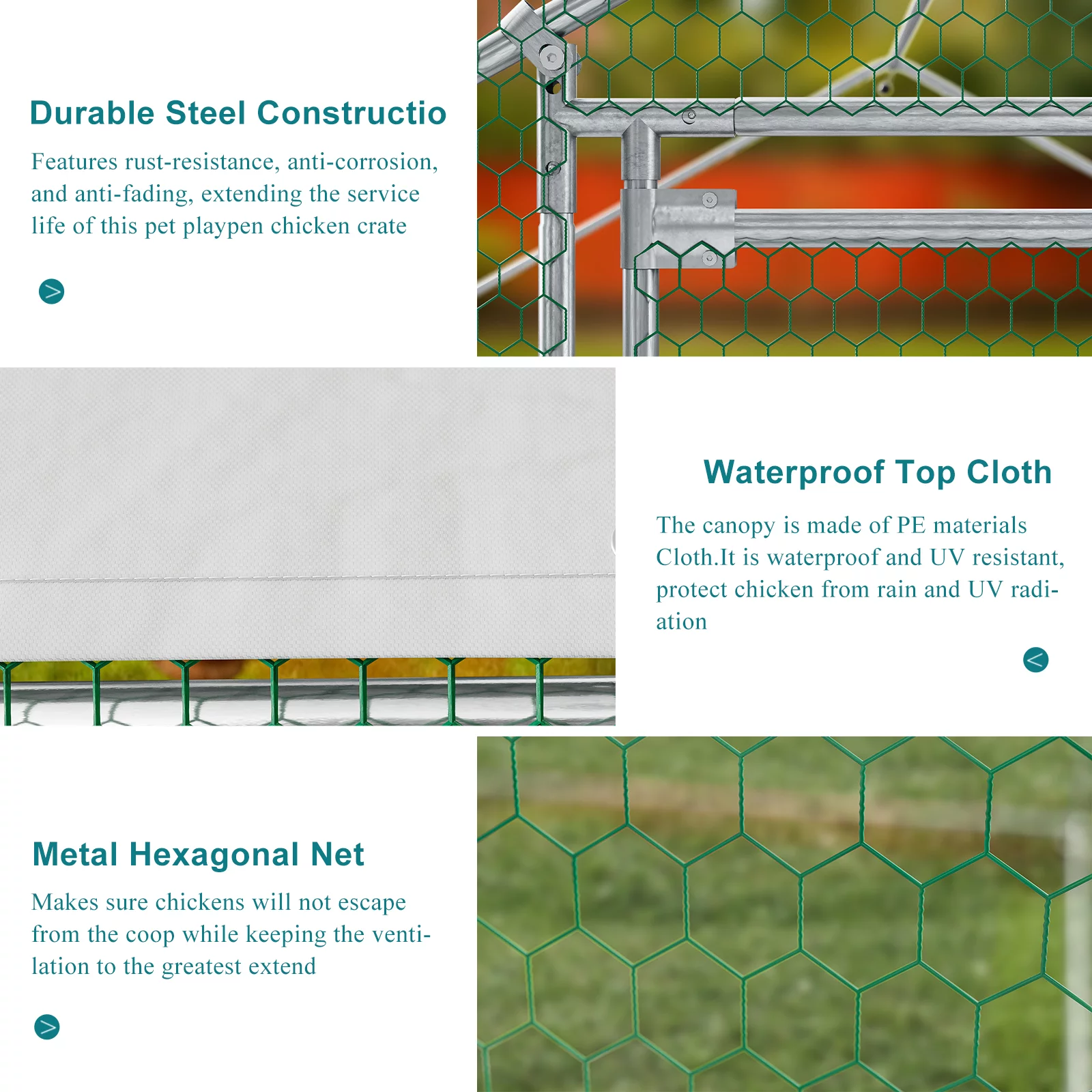 Oarlike Metal Chicken Coop for 15 Chickens Large Chicken Runs for Yard with Cover Galvanized Steel Chicken Pen Outdoor for Hen Duck Rabbits Goose Puppy Heavy Duty Walk-in Poultry Cage