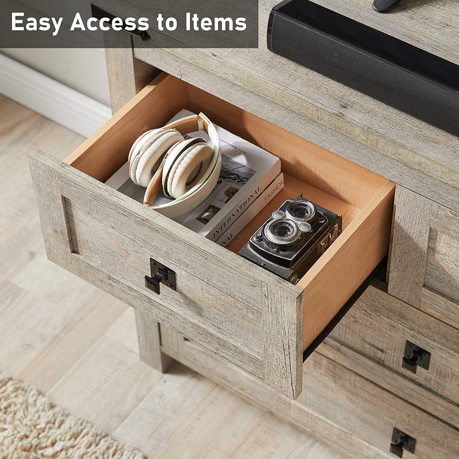 Popular Farmhouse 6 Drawers Dresser Chests for Bedroom  Wood Rustic Wide Chset of Drawers Storage Dressers Organizer for Bedroom  Living Room Hallway  Dark Rustic Oak