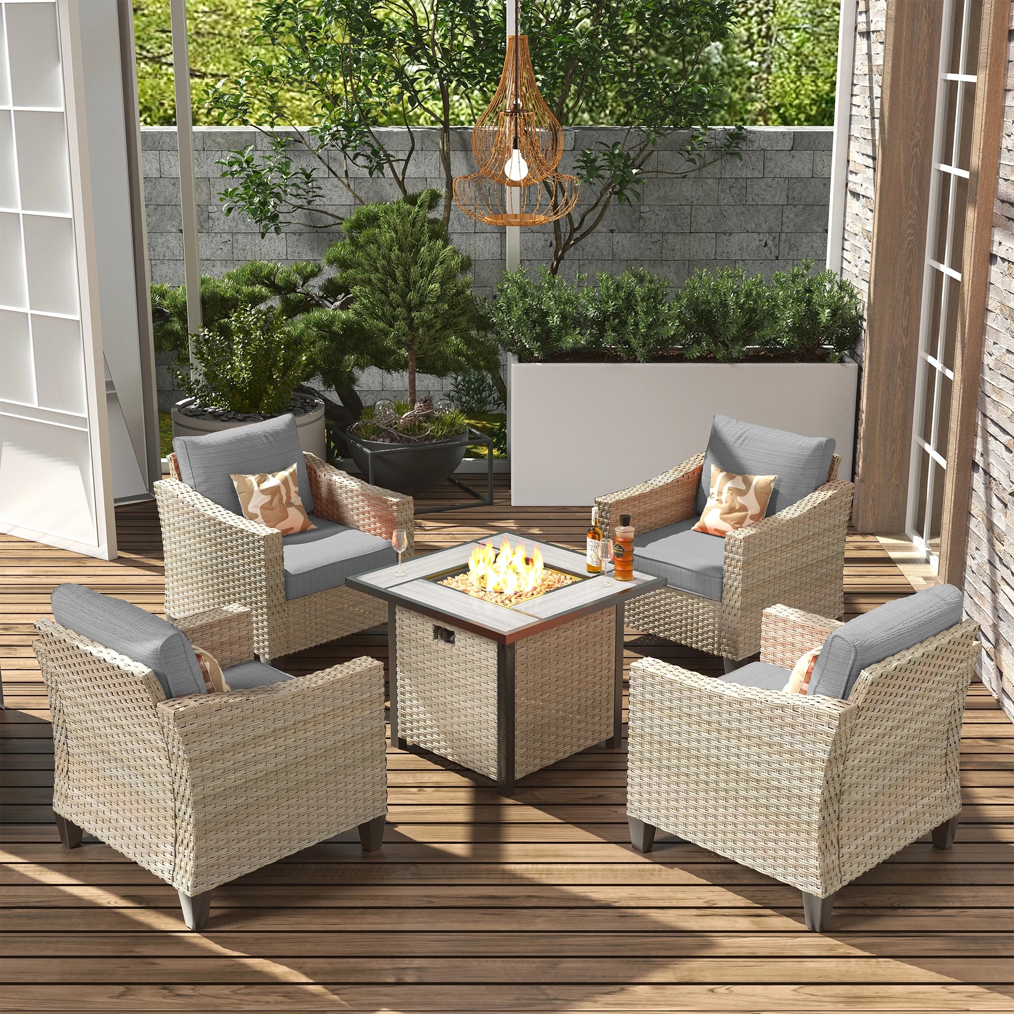 HOOOWOOO 5 Pieces Outdoor Patio Furniture Sets with 30