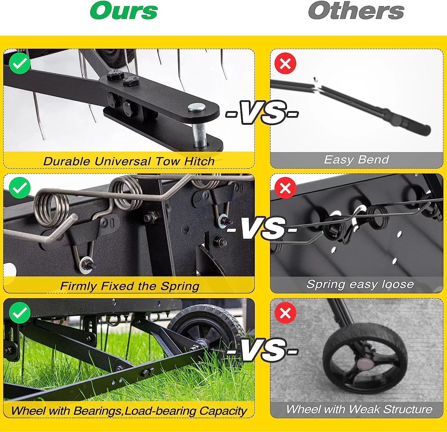 Suchtale 48inch Tow Behind Dethatcher with 24 Spring Steel Tines,Lawn Sweeper Garden Grass Tractor Rake Removes Thatch from Large Lawns, Riding Lawn Mower Attachments for Outdoor Yard Tools Lawn Care