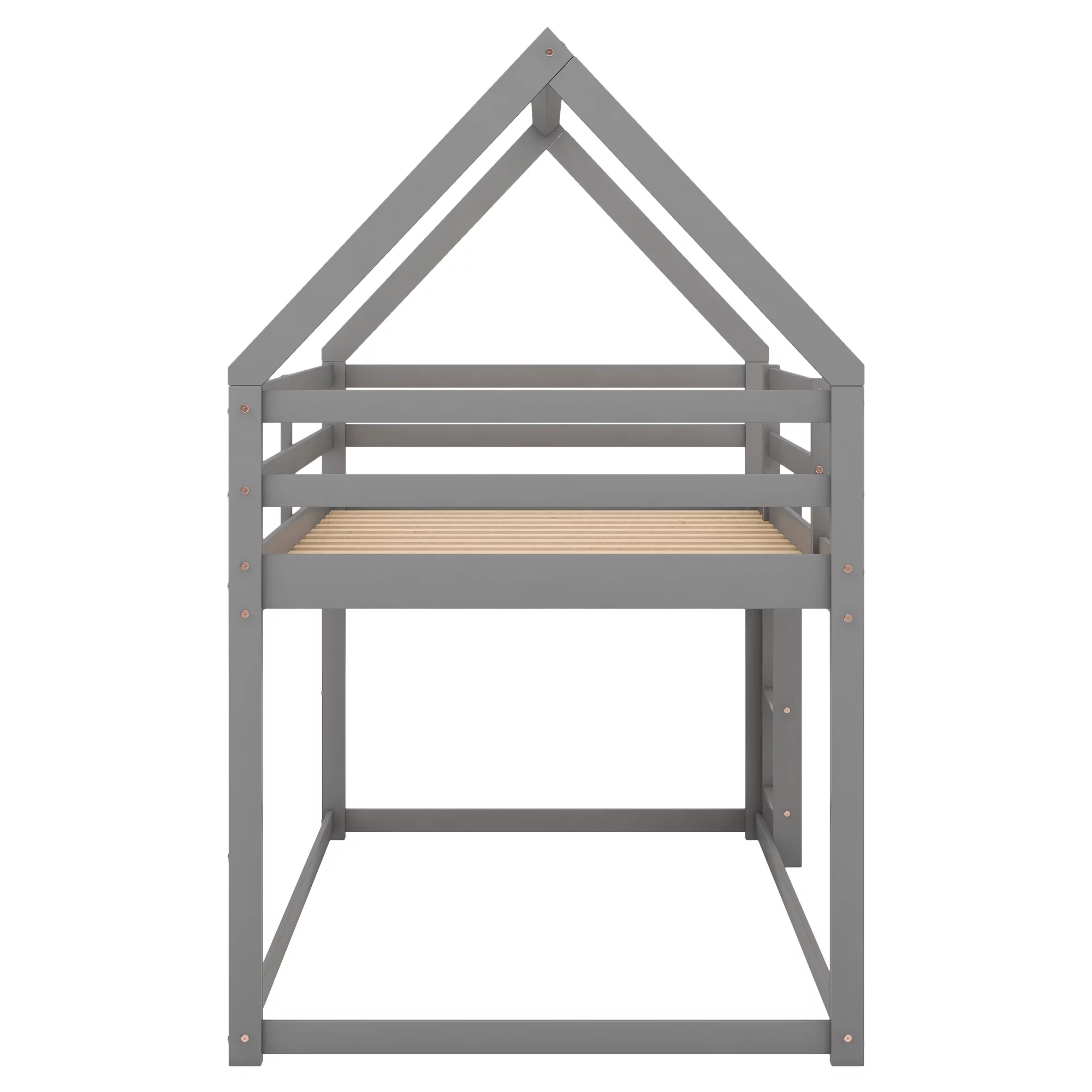 Euroco Twin over Twin House Bed, Low Bunk Bed for Kid's Room, Gray