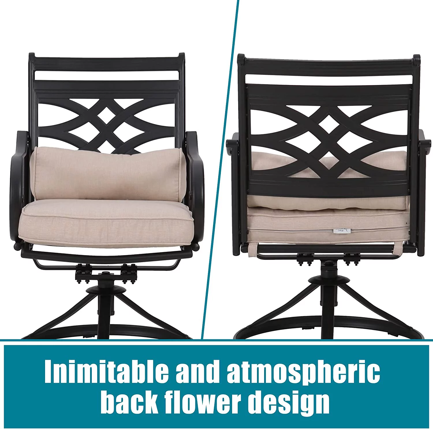 7 Pieces Heavy Duty Metal Patio Dining Sets with 6 Swivel Chairs (Cushion Included) and 1 Rectangular Metal Table with Umbrella Hole  Outdoor Furniture for 6