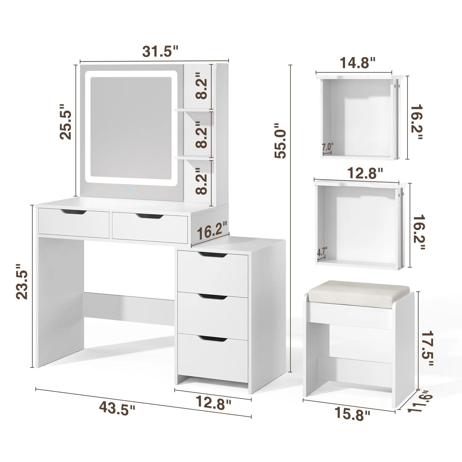 Vanity Desk, Lofka Makeup Vanity with Mirror and Lights, Large Vanity Table Set, White