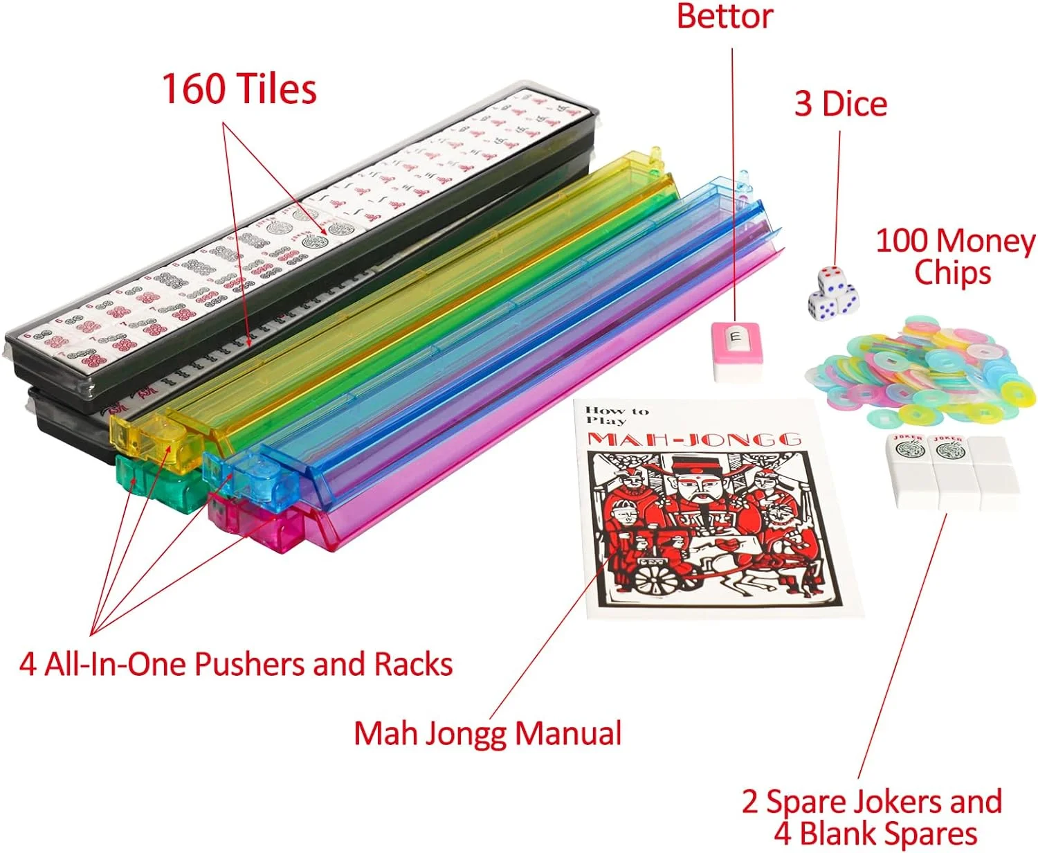 American Mahjong Set,Red Bag,166 Mahjong Sets,4 All-in-One Rack/Pushers,Mahjong Tiles Set with Manual (Mah-Jongg,Majiang)