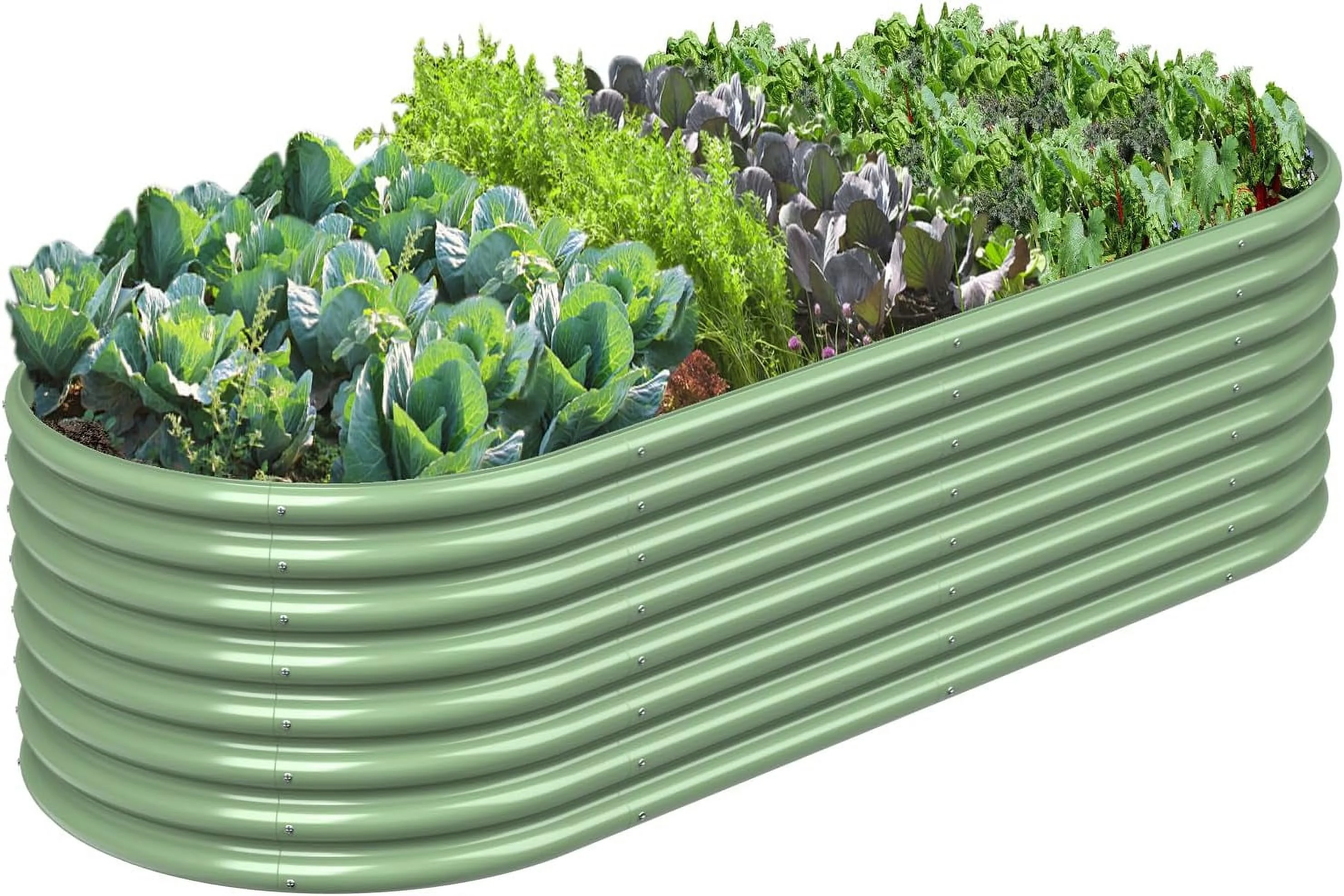 OGKBIR 8FT(L)×4FT(W)×2FT(H) Galvanized Raised Garden Bed Outdoor, Metal Raised Garden Beds for Flower, Raised Planter Box Outdoor for Herb, Vegetable-Light Green