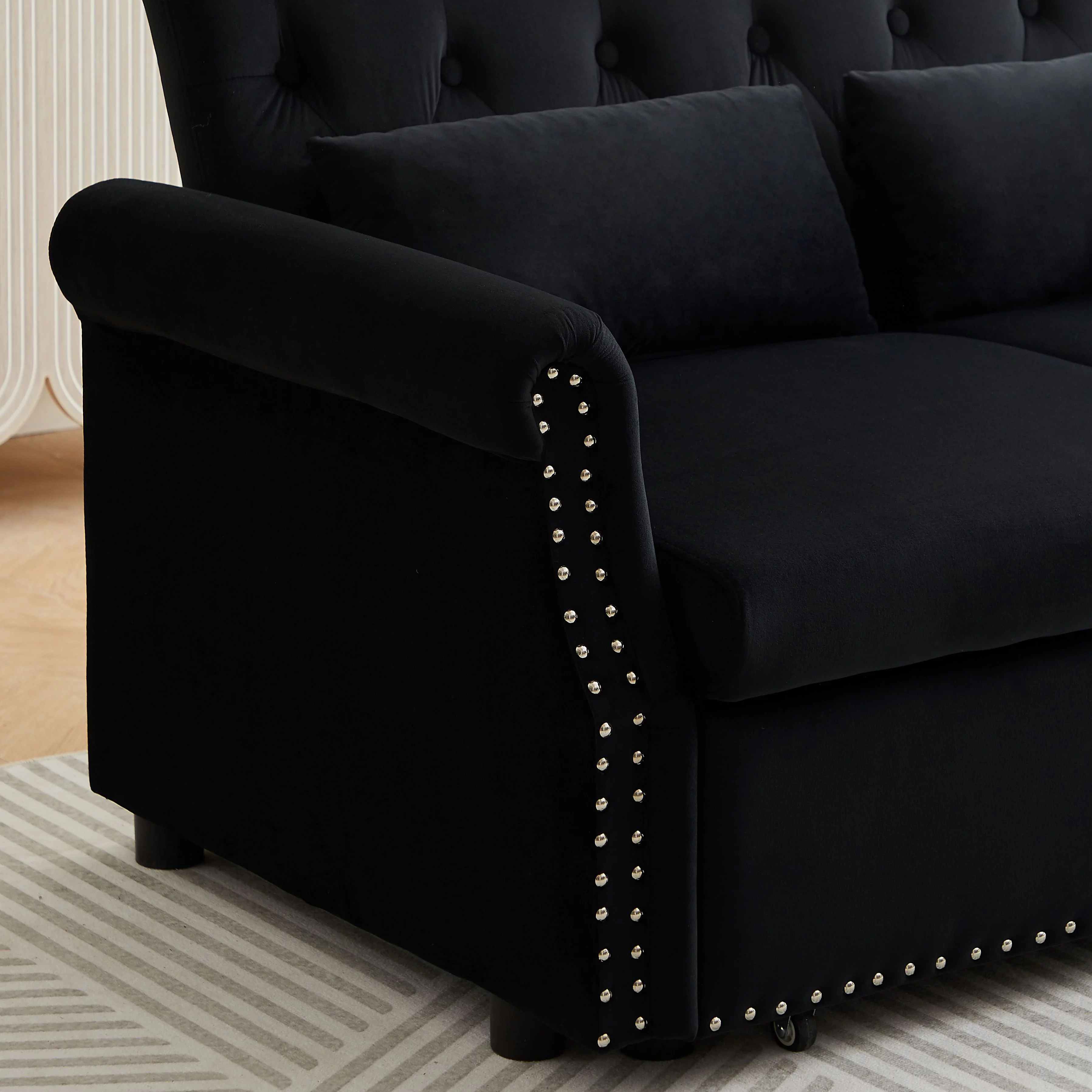Modern Pull Out Convertible Sleeper Sofa Bed, Velvet Folding Futon Couch Loveseat Recliner with Adjsutable Backrest Pillows for Living Room Bedroom Apartment Office