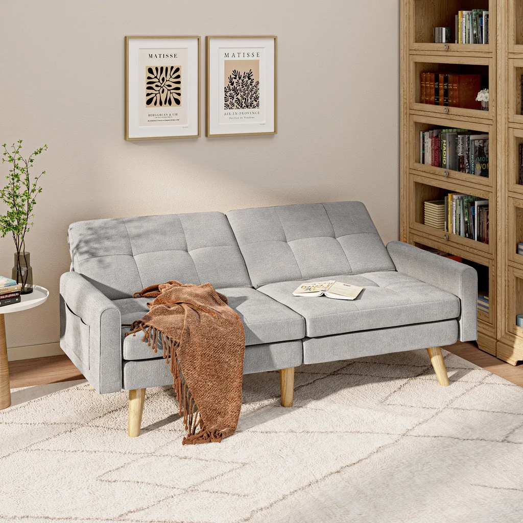 Aiho Convertible Futon Sofa Bed,Couches with with S-Springs and Adjustable Backrest for Living Room,Apartment Living Room,Office - Light Gray