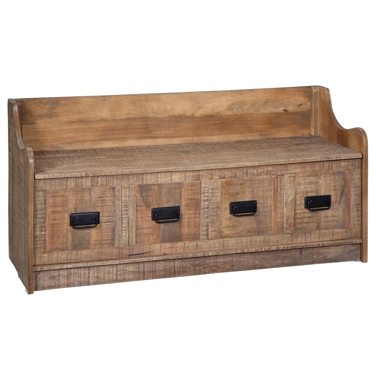 48 Inches Lift Top Storage Bench with Fake Drawer Design Brown- Saltoro Sherpi