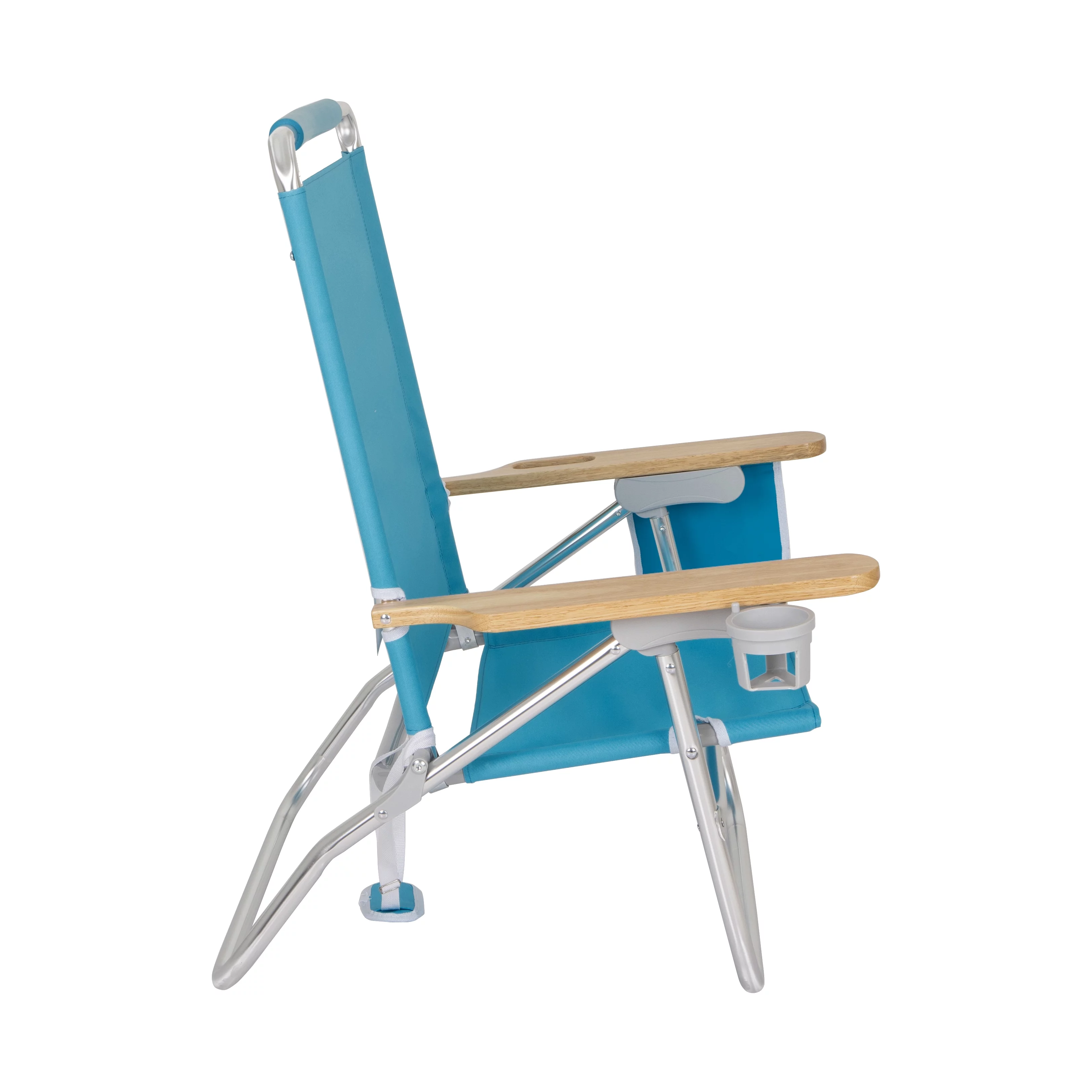2-Pack Mainstays Wood Arm Reclining Comfort Height Beach Chair, Teal