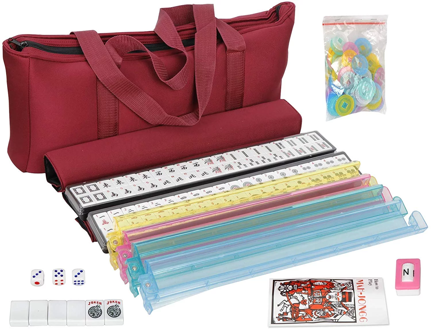 ZENSTYLE American Mah Jongg Mahjong 166 Tile Set with 4 All-in-One Rack/Pushers,Soft Bag