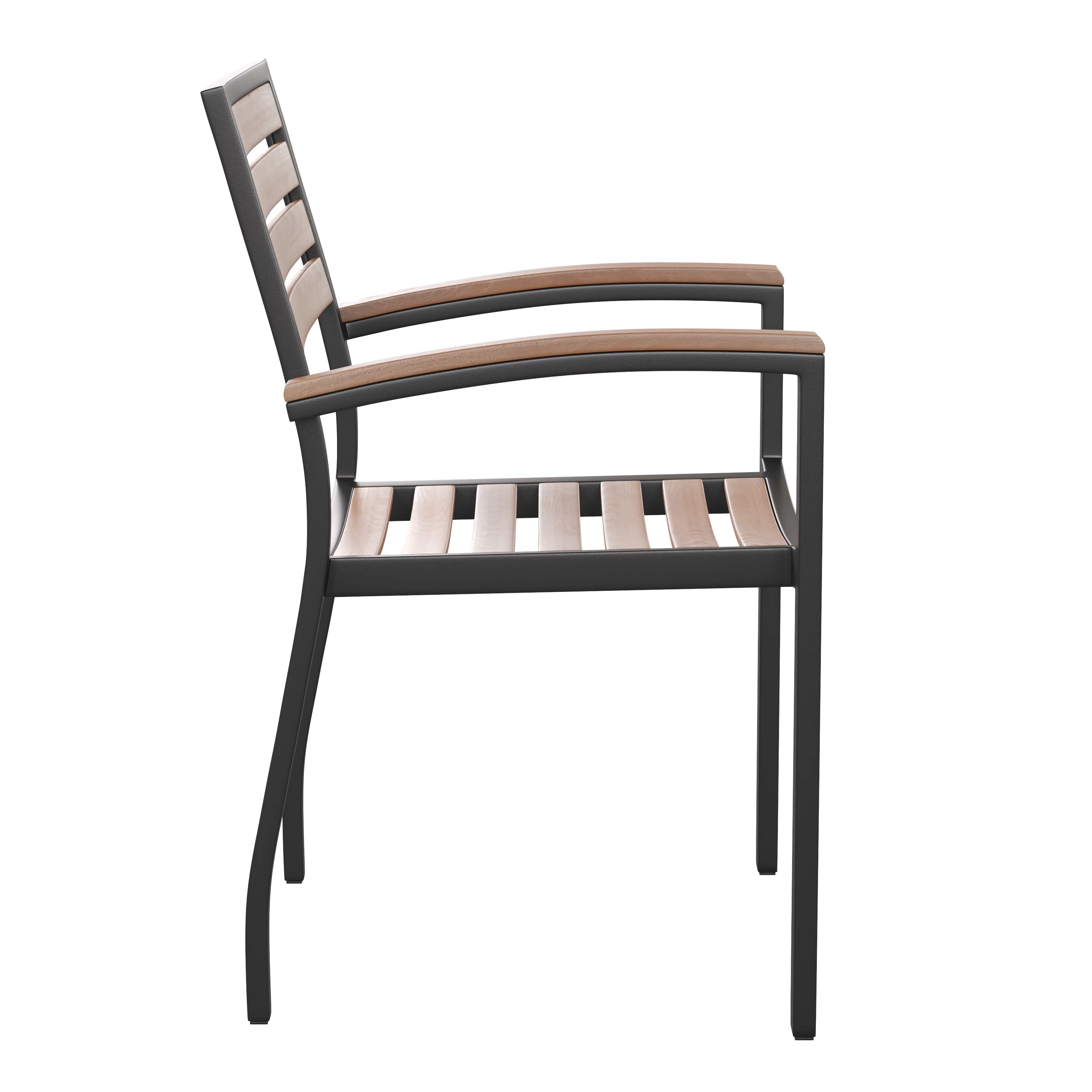 BizChair 7 Piece Outdoor Patio Dining Table Set with 4 Synthetic Teak Stackable Chairs, 30