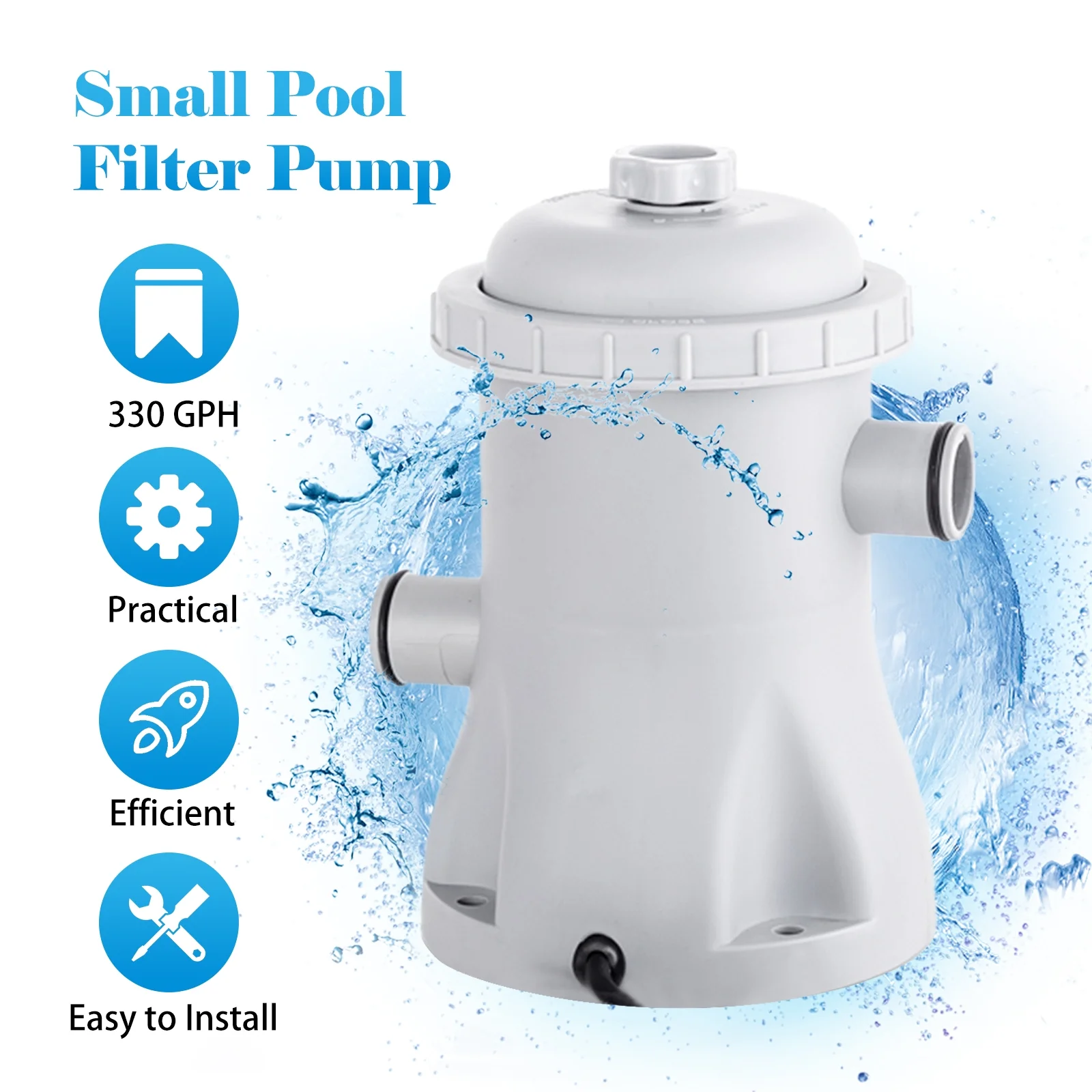Small Pool Filter Pump by Anself 330 GPH Electric Water Pump, 2 Cartridges Included