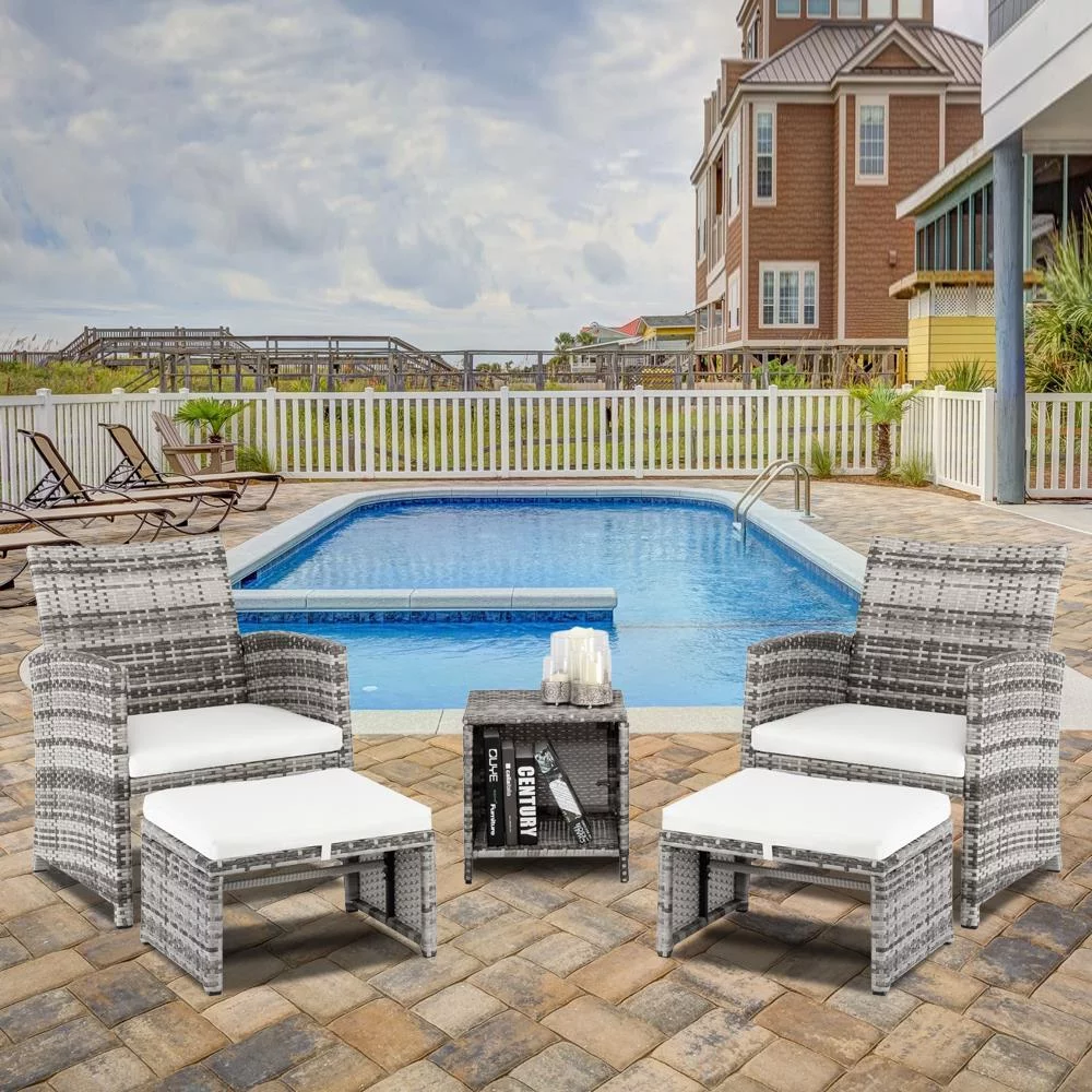 UBesGoo 5 pcs Patio Wicker Conversation Set Rattan Furniture Dining Set for Outdoor Graying Cane