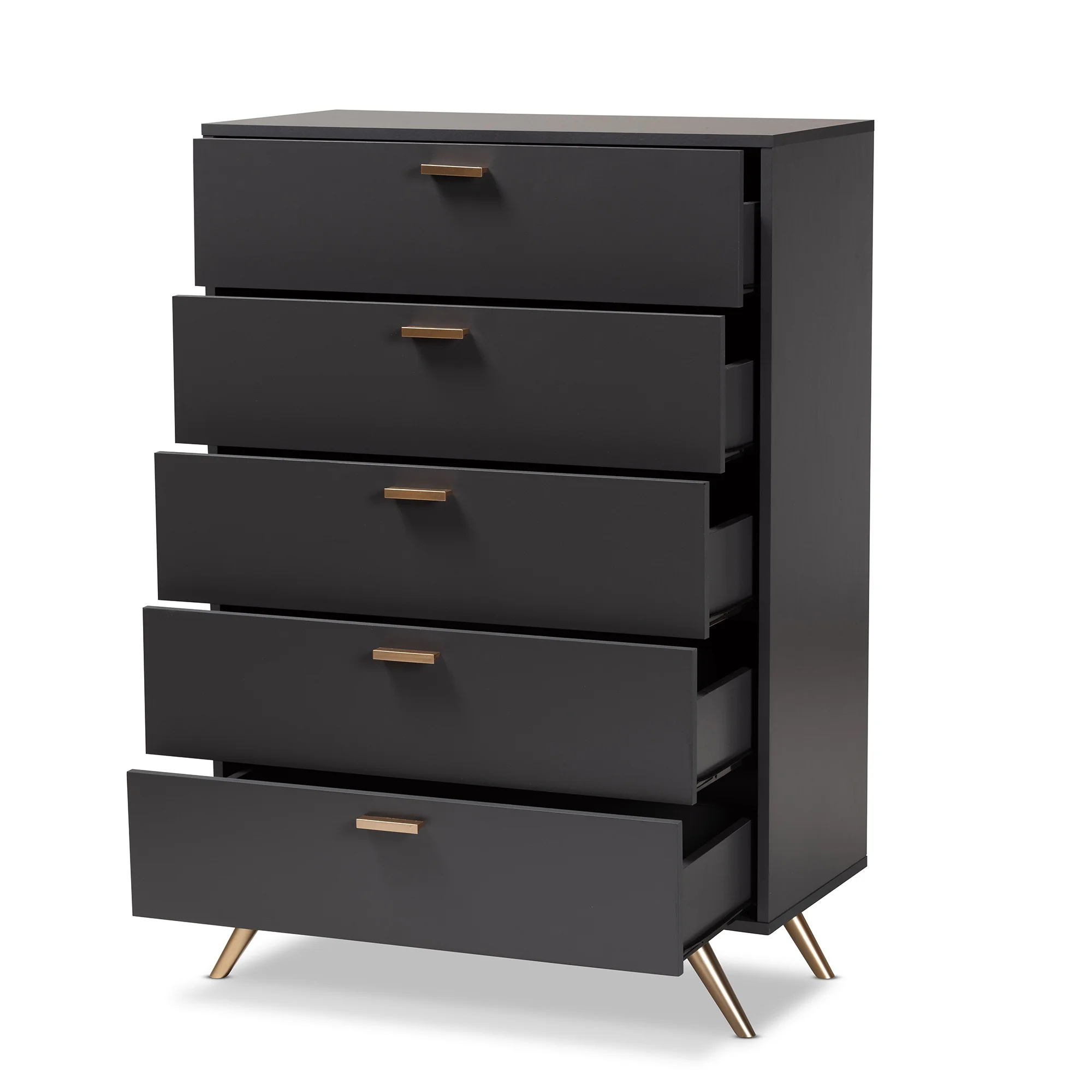 Baxton Studio Kelson Modern and Contemporary Dark Grey and Gold Finished Wood 5-Drawer Chest