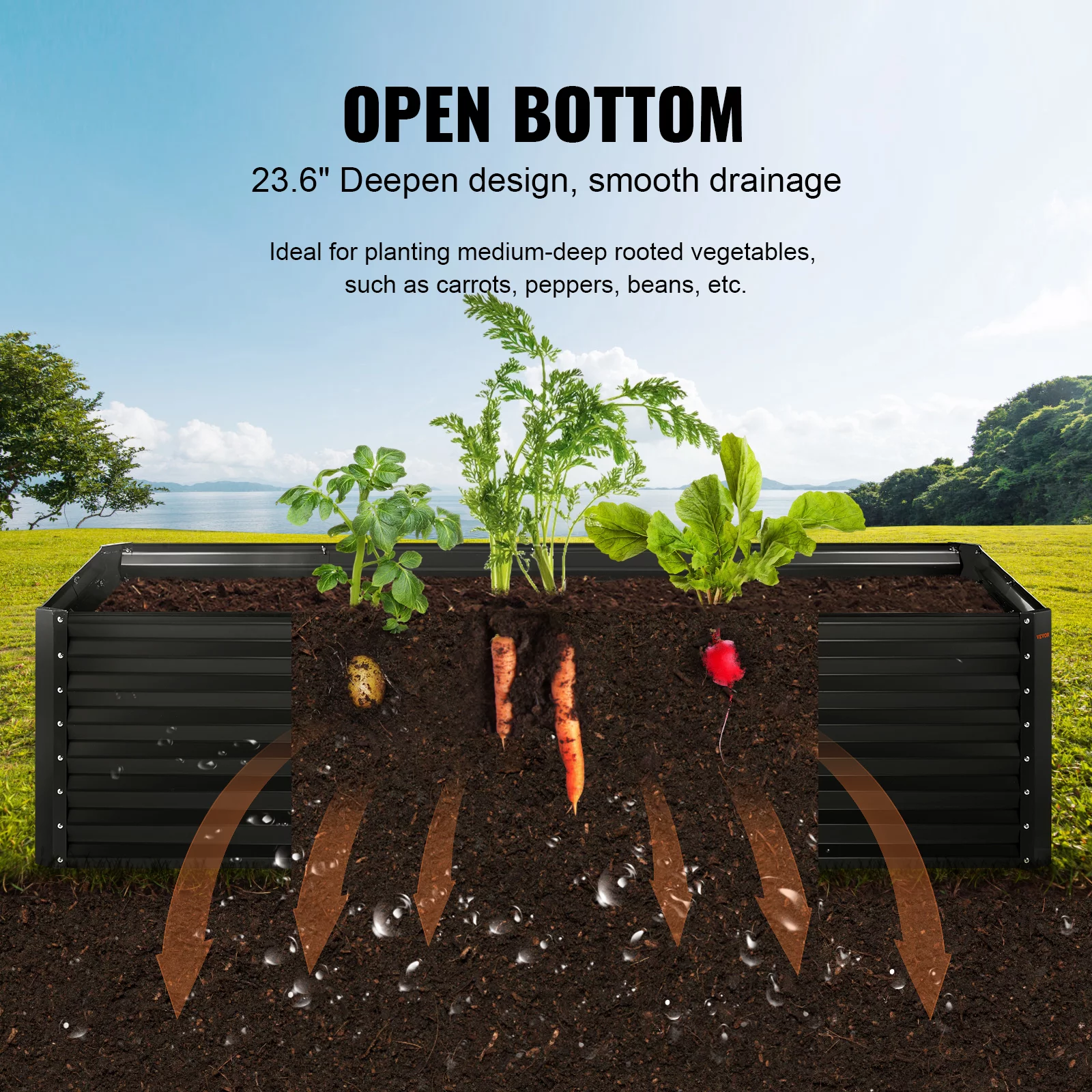 BENTISM Galvanized Raised Garden Bed, 8x4x2 FT Large Metal Raised Planter Box Garden Beds Outdoor for Vegetables Flowers and Herbs with Open Bottom and Planting Tools, Dark Grey