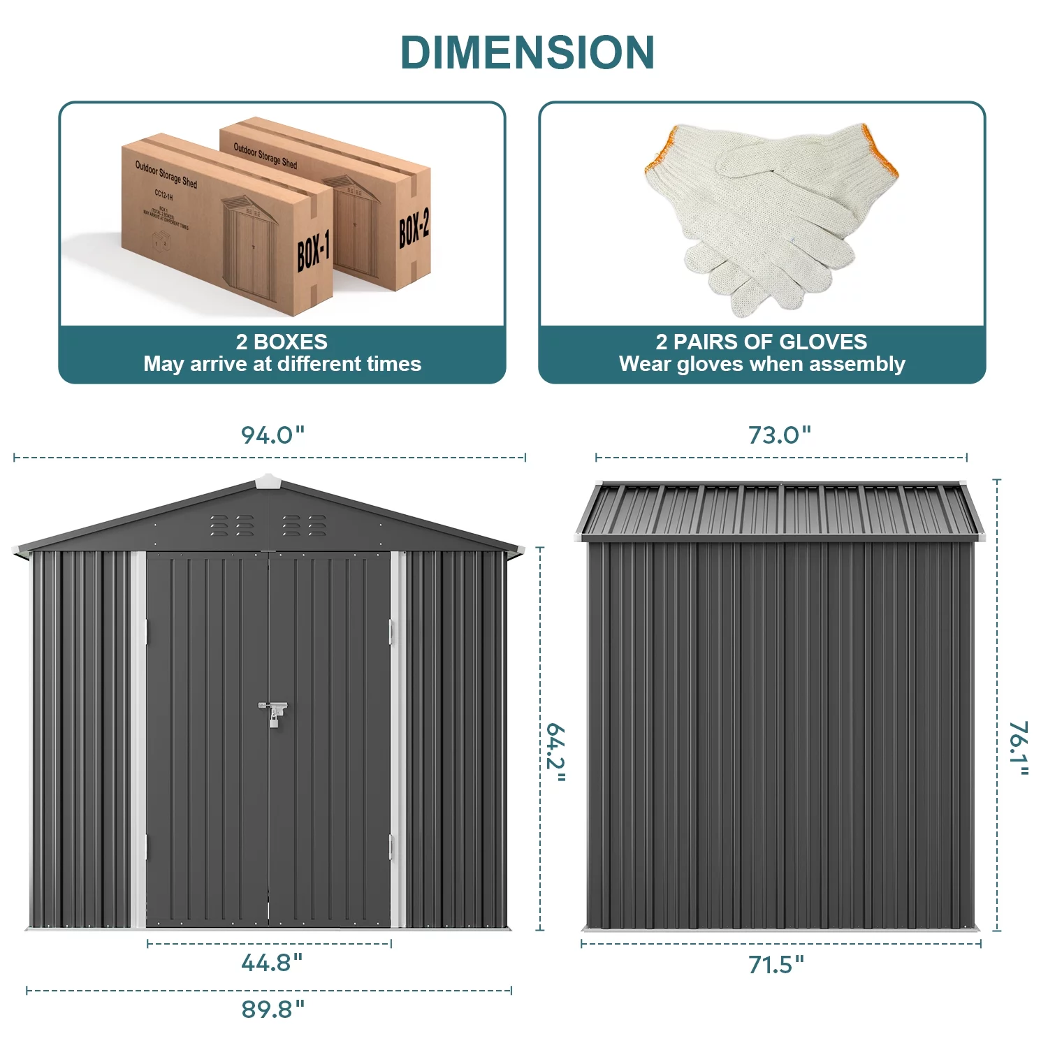 Aiho 8' x 6' Shed, Outdoor Storage Shed with Metal Base Frame & Air Vent & Lockable Doors for Garden and Backyard - Gray