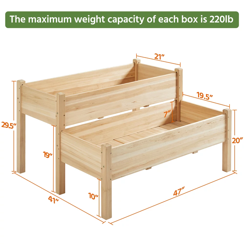 Topeakmart 2-Tier Elevated Wooden Planter Box Raised Garden Bed, 29.5