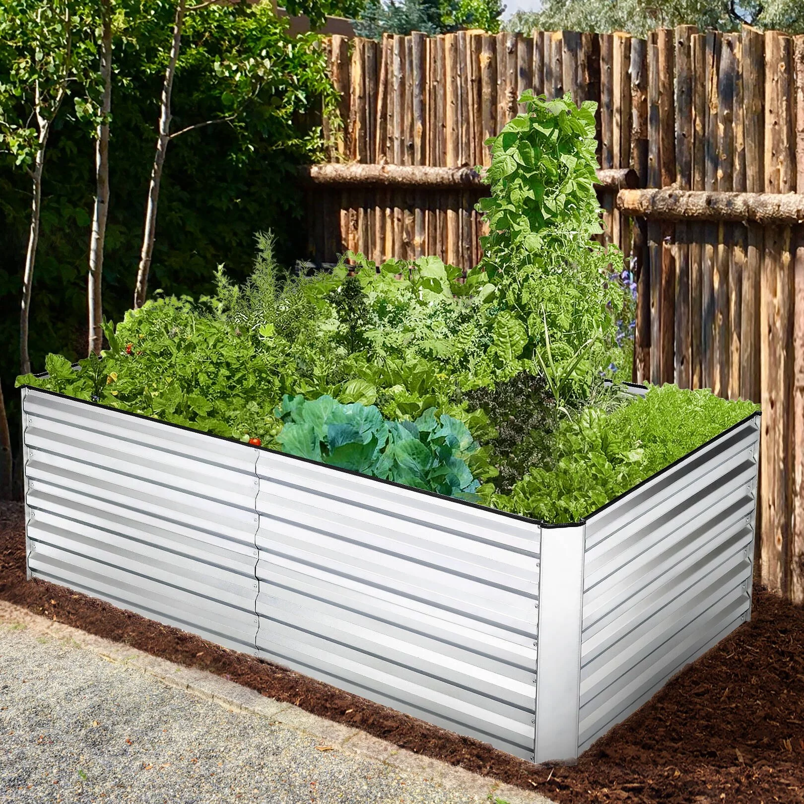 SEJOV 8x4x2ft Outdoor Metal Raised Garden Bed, Planter Box for Vegetables, Flowers, Herbs - Silver