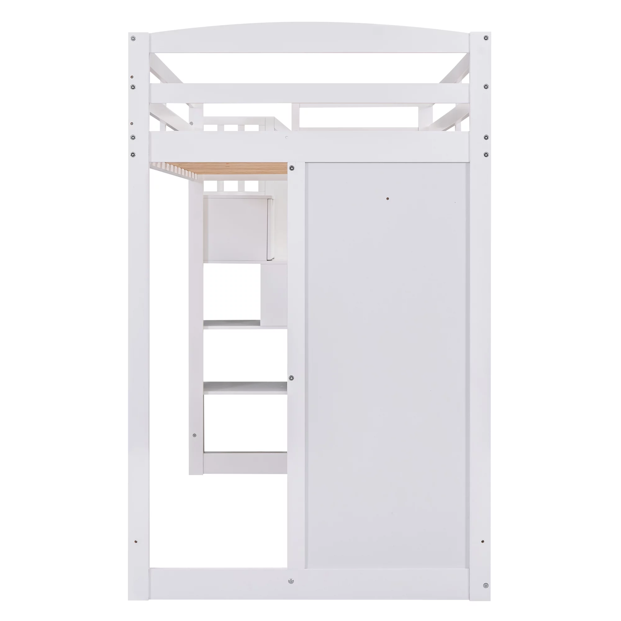 Euroco Twin Size Pine Wood Loft Bed with Desk, Drawers and Wardrobe for Kids Room, Storage Staircase, Sapce-Saving Shelf, White