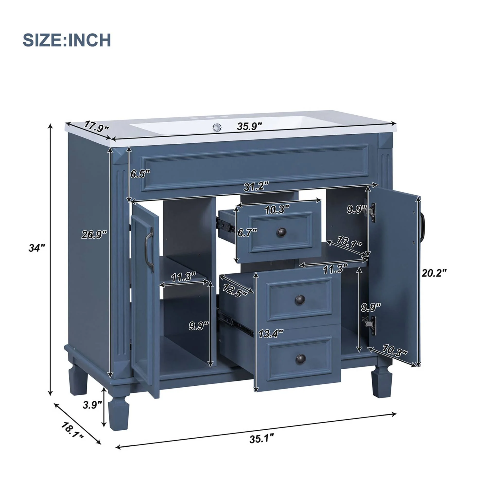 36'' Bathroom Vanity with Top Sink Modern Bathroom Storage Cabinet with 2 Drawers