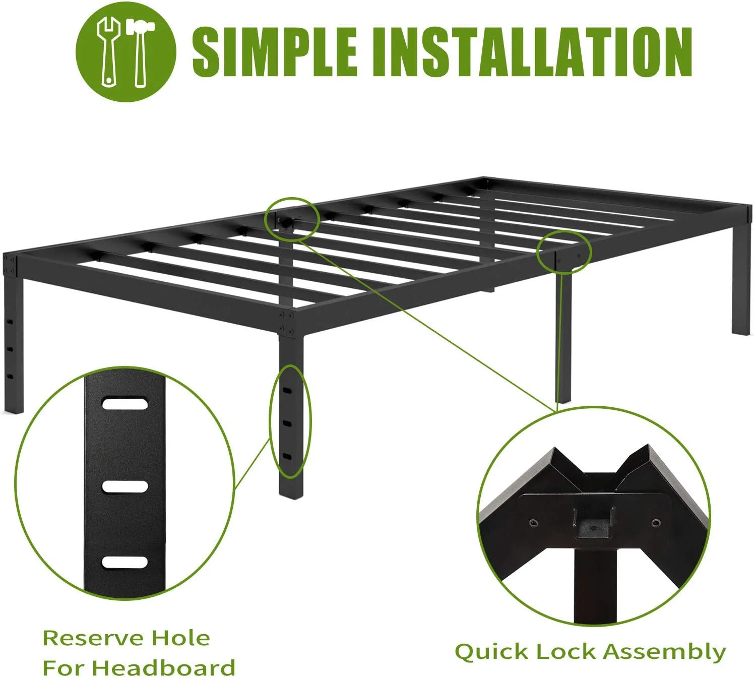 18 Inch Metal Platform Bed Frame/3500lbs Heavy Duty Steel Slat Mattress Foundation/Reinforced Platform/Noise Free/Easy Assembly Twin/Twin XL/Queen/King/California King (Full)