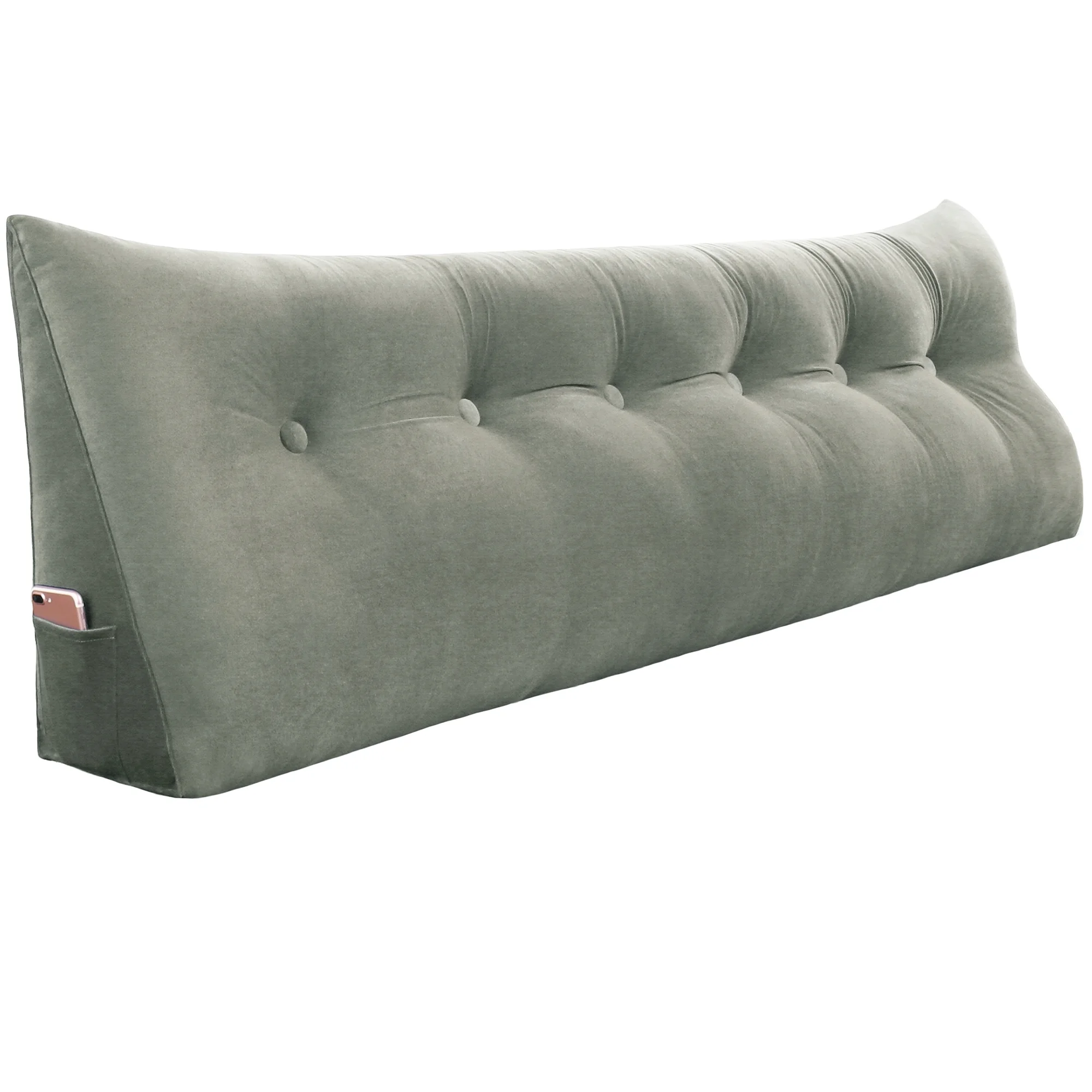 Johnear Large Rest Reading Wedge Pillows Bolster Headboard Backrest Pillow Velvet Cushion Lumber Backrest Daybed Positioning Sofa Bed Rest Reading Pillow Triangular Upholstered (Gray,Cal-King)