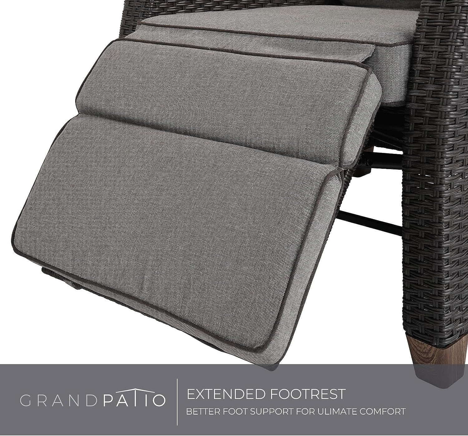 Grand Patio Indoor & Outdoor Recliner Chair PE Wicker Patio 150° Lay Flat Recliner, 2PCS, Gray