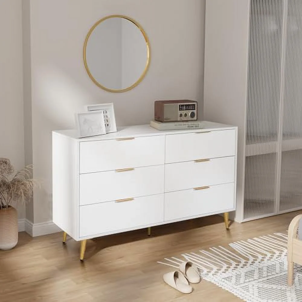 YFENGBO 6 Drawers Dresser for Bedroom White Long Dresser Organizers Chests of Drawers with  Wide TV Dresser Stand for up to 55" for Closet  Bedroom  Hallway  Entryway