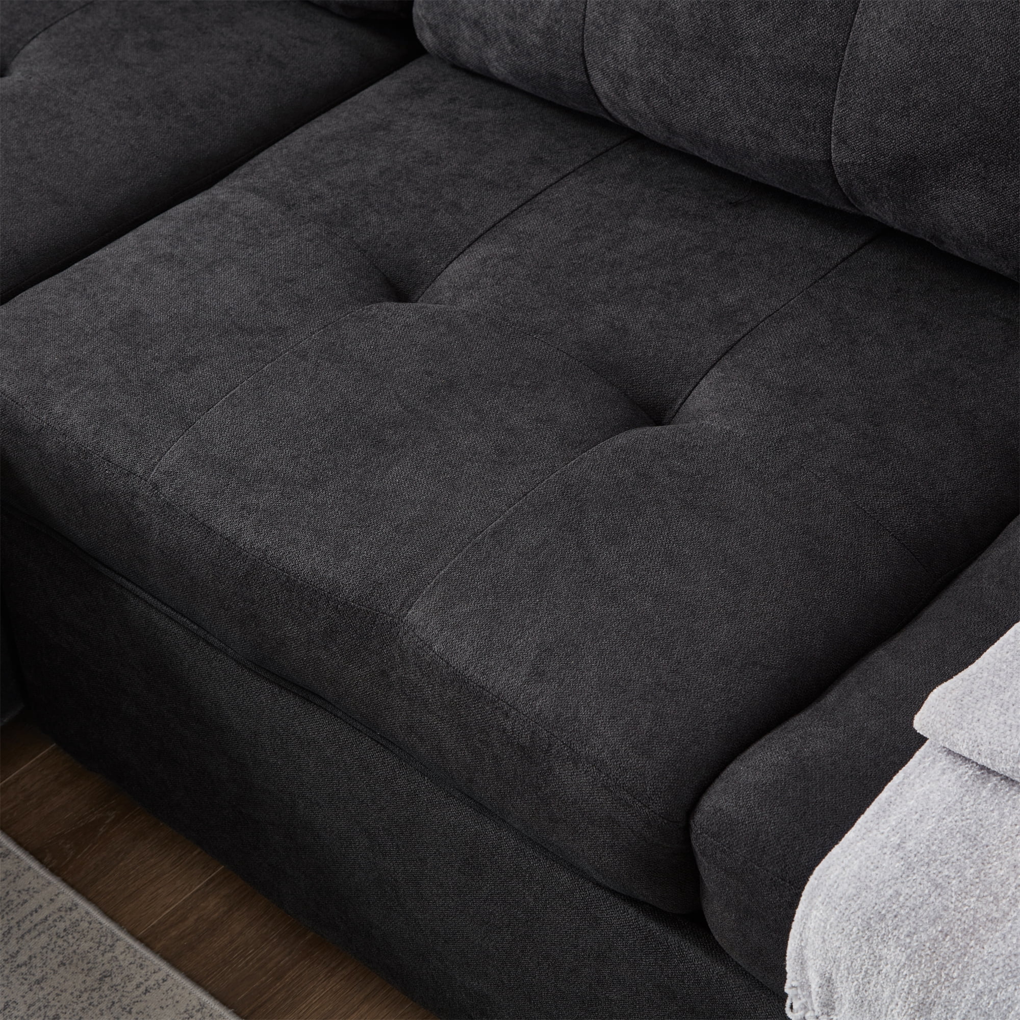 GEXPUSM Sleeper Sofa, Modern Convertible Black Sofa Bed with Pull Out Couch Bed, L Shaped Sofa with Storage Chaise, Linen Couches for Living Room
