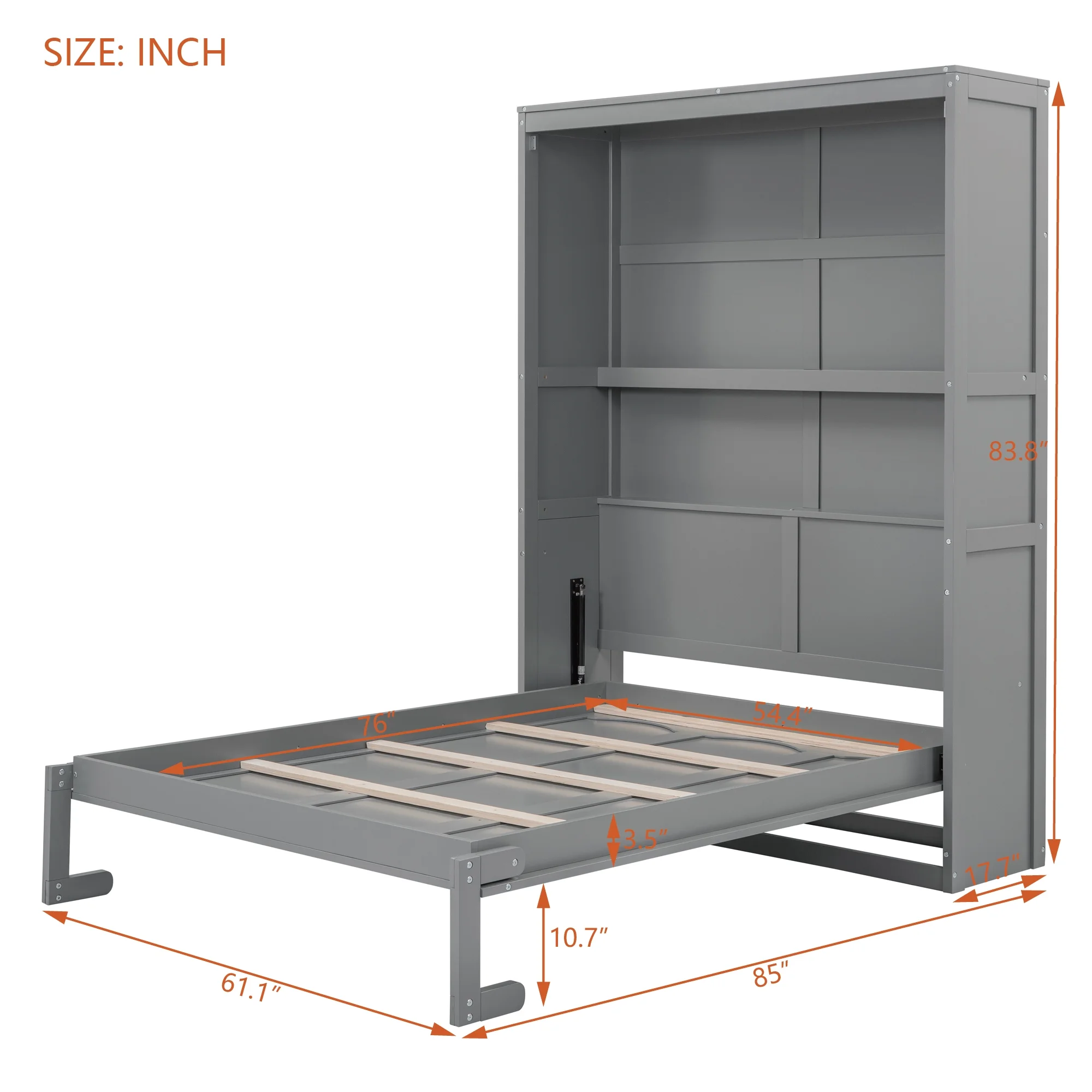 Bellemave Full Size Murphy Bed 68 Inch Wall Bed, Wood Space-Saving Foldable Cabinet Bed, Full Platform Bed Frame for Home Office Bedroom(Gray)