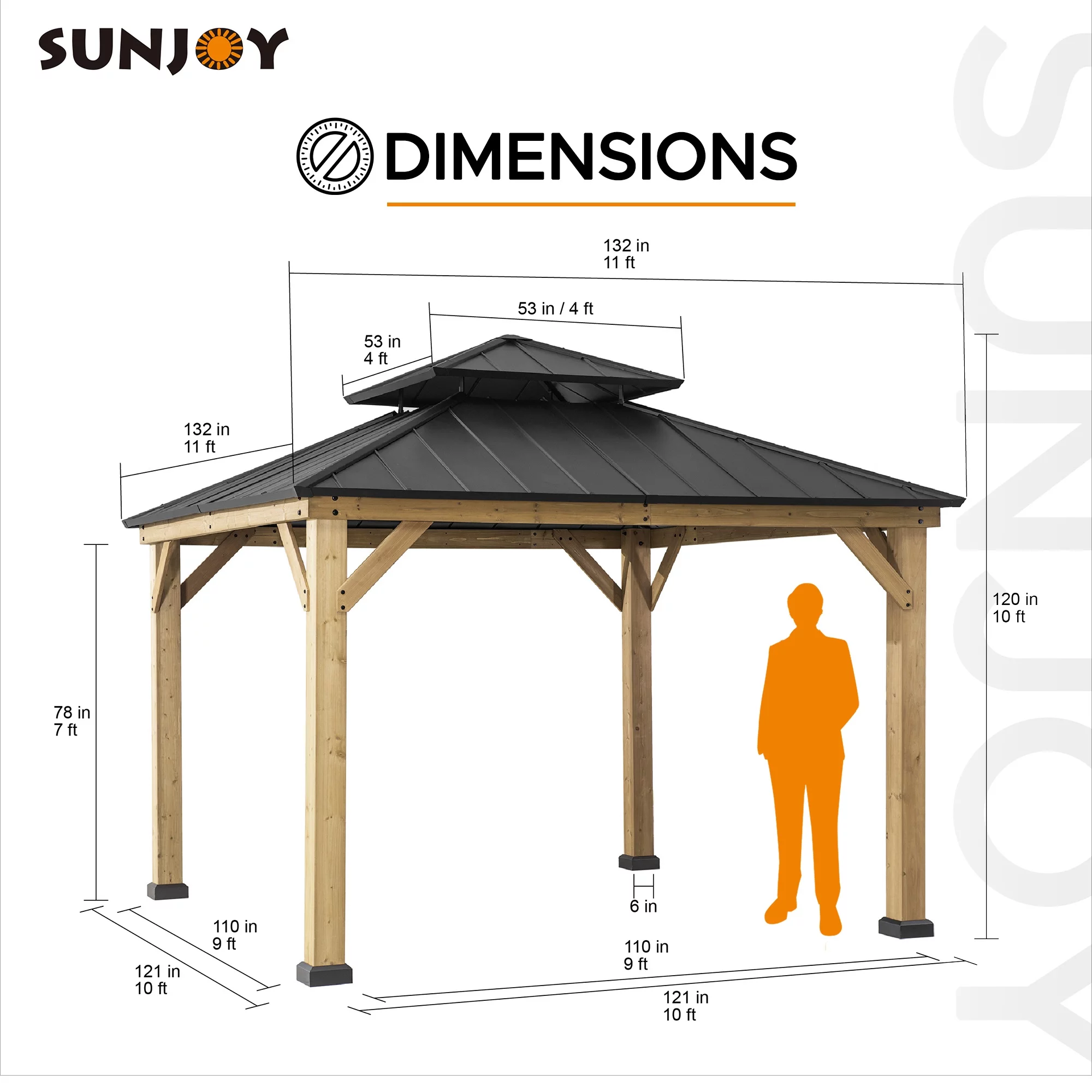 Sunjoy 11' x 11' Hardtop Black Straight Gazebos
