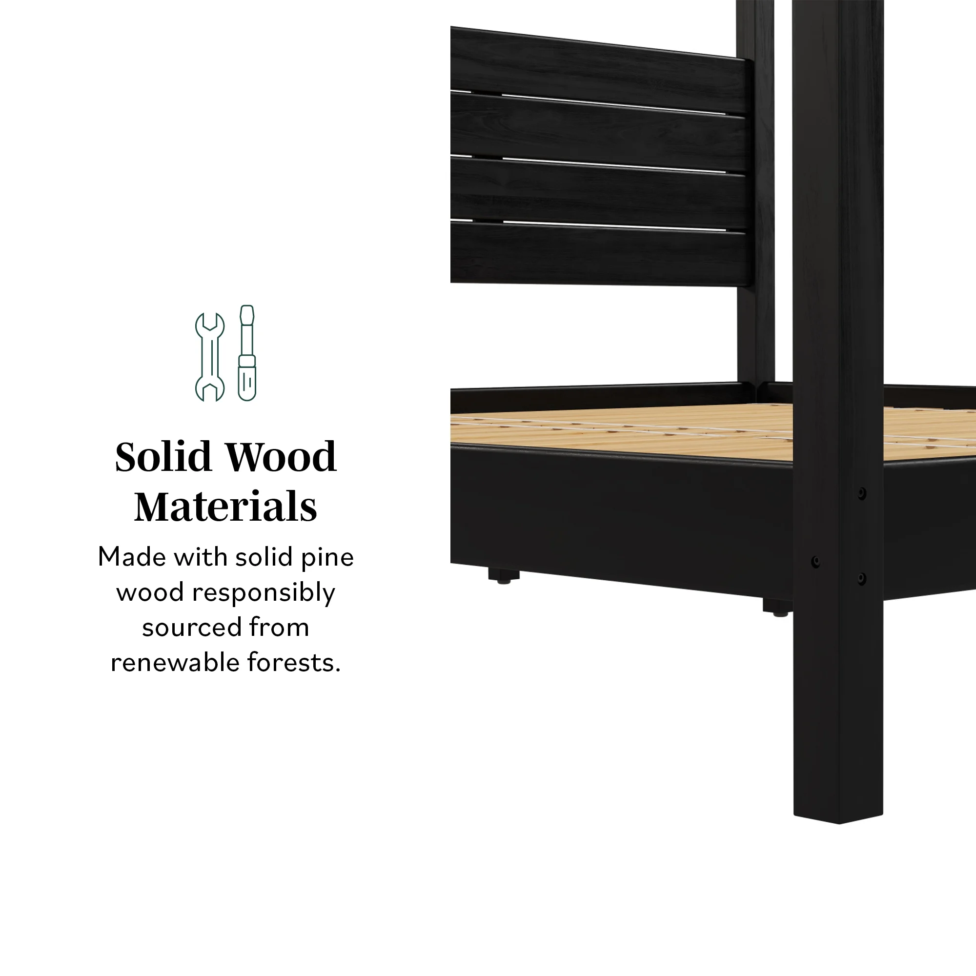 Walker Edison Minimalist Solid Wood King-Size Canopy Bedframe, Black