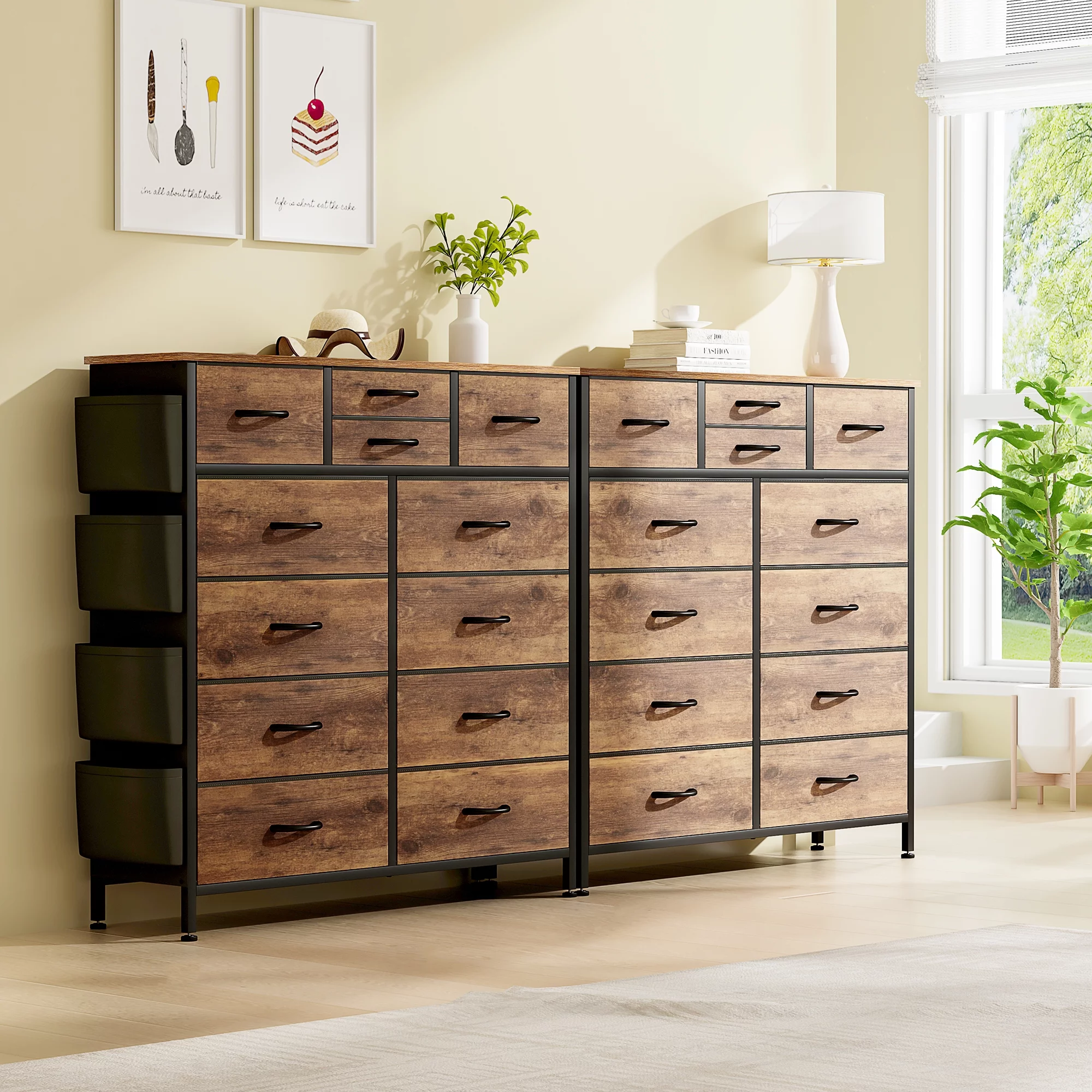 GIKPAL Dresser for Bedroom with 12 Drawer Tall Dresser Chest of Drawers Fabric Dressers Storage for Closet Living Room Hallway, Rustic Brown