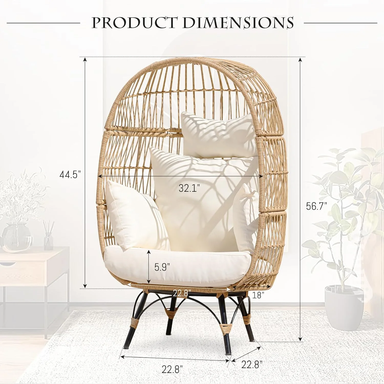 NICESOUL Outdoor Patio Lounge Chair Boho Stationary Wicker Yellow Egg Chair for Indoor Living Room 440lb