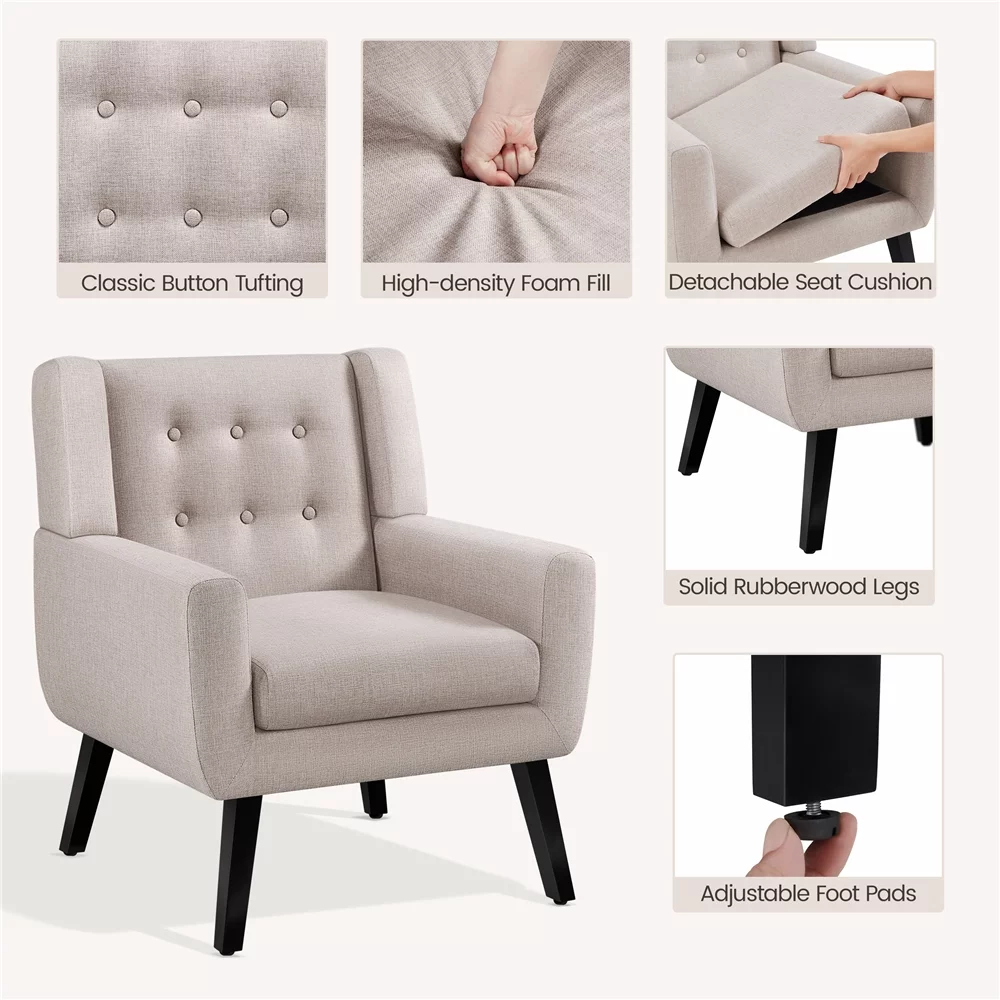 Easyfashion Upholstered Button Tufted Accent Chair, Beige