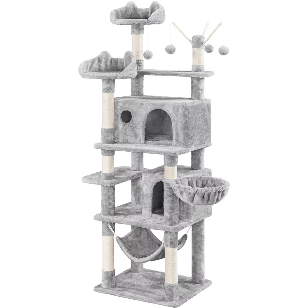 Yaheetech 67'' H Multi-Level Cat Tree Cat Tower with Condos, Light Gray