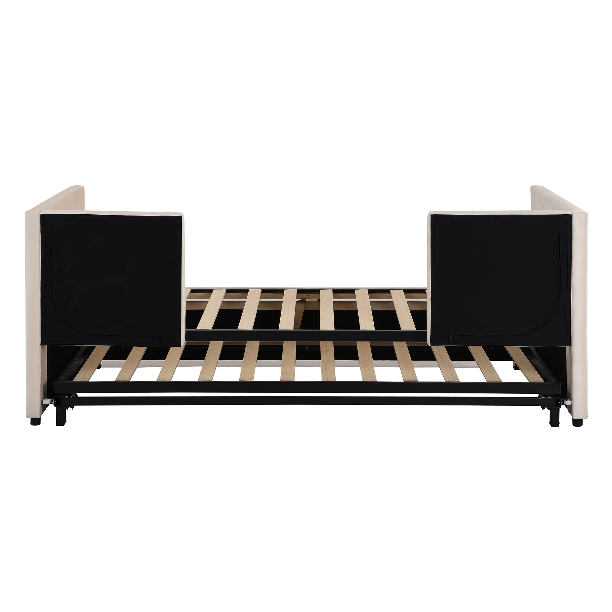 Bellemave Upholstered Daybed with Pop up Trundle, Wooden Twin Size Sofa Beds with Extendable Trundle Beds, Twin to King Daybed Frame for Bedroom or Living Room (Beige)