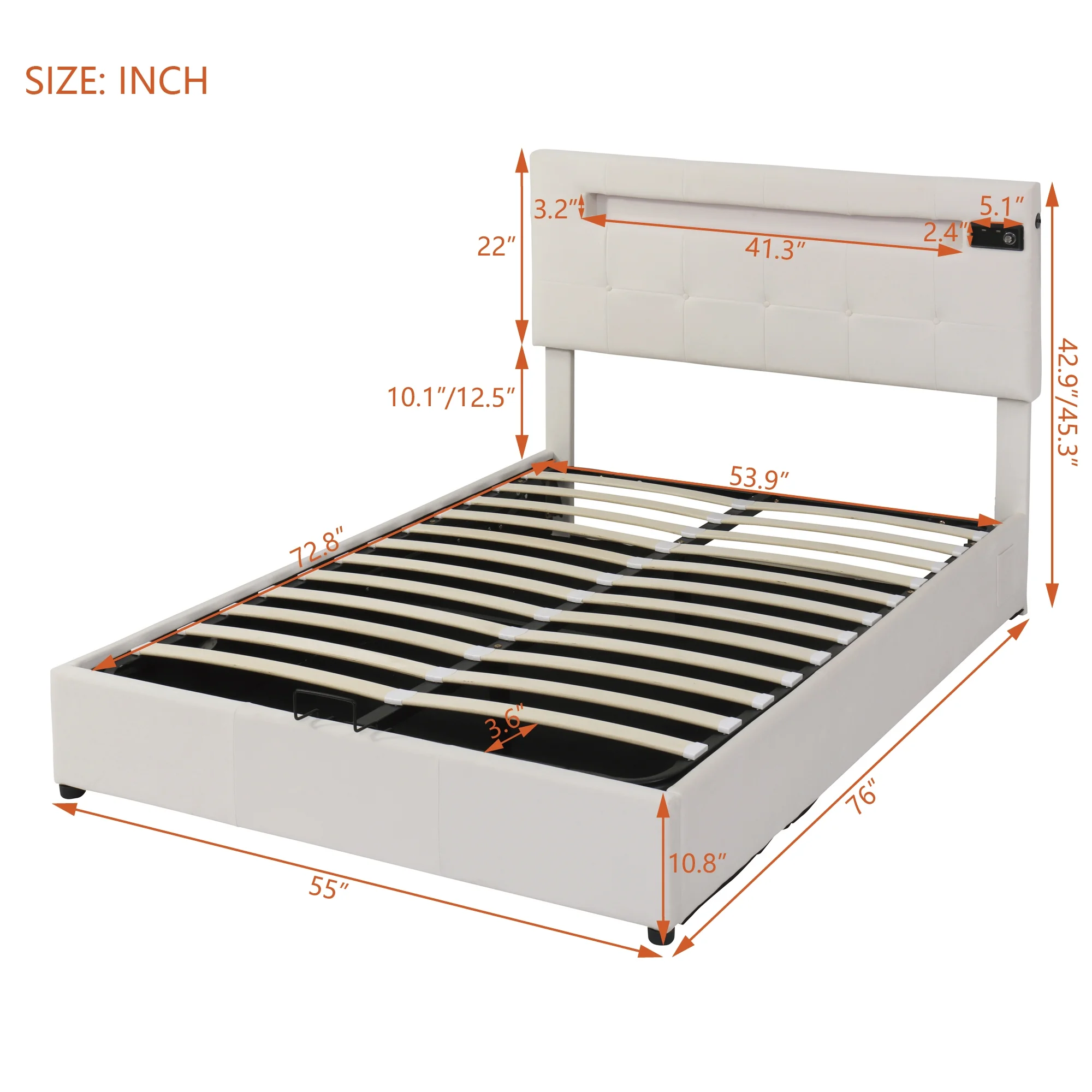 Churanty Full Size Upholstered Bed with LED Light and Integrated Bluetooth Audio System, Modern Platform Bed with Hydraulic Storage System and USB Port, Velvet , Beige