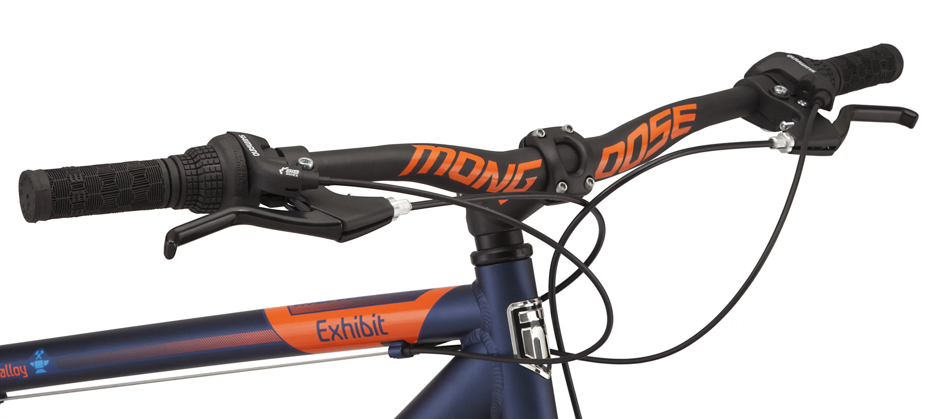 Mongoose Exhibit Mountain Bike, 29-inch wheels, 21 speeds, blue