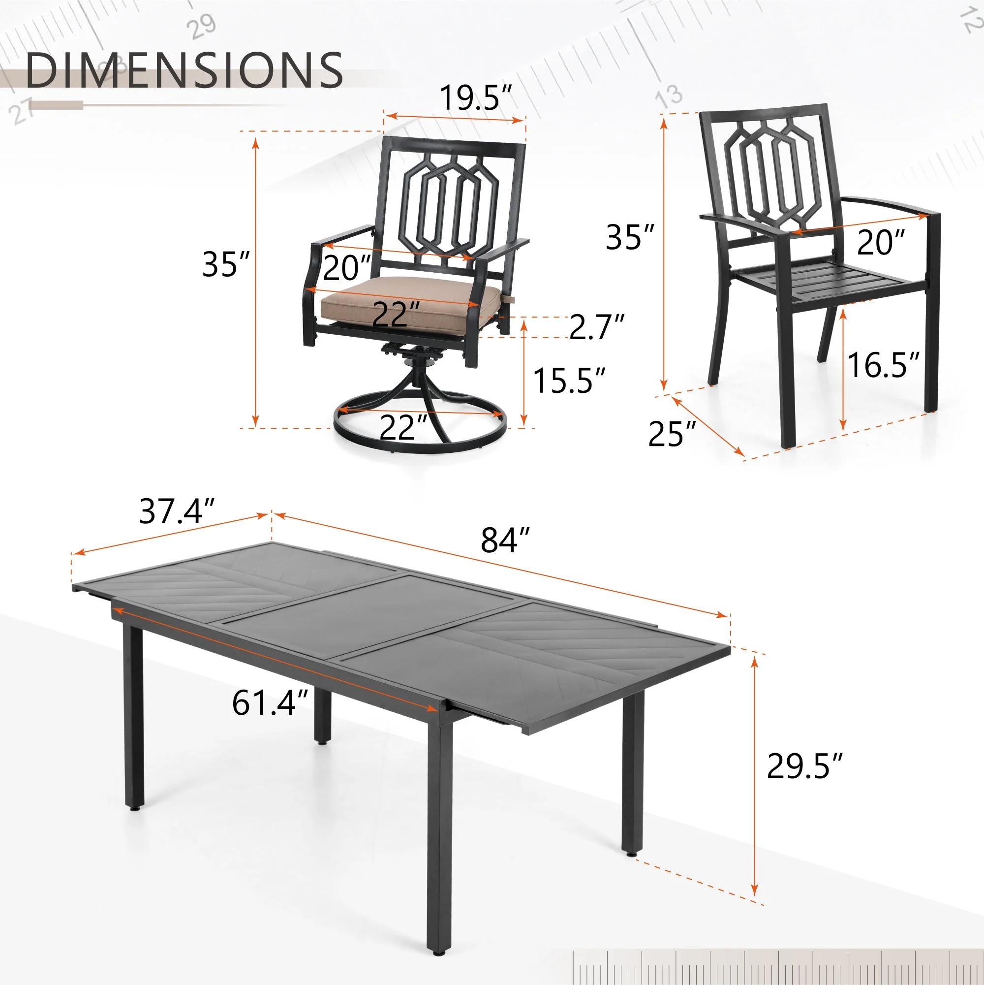 Sophia & William 9 Pieces Metal Outdoor Patio Dining Set with Extendable Table - Black