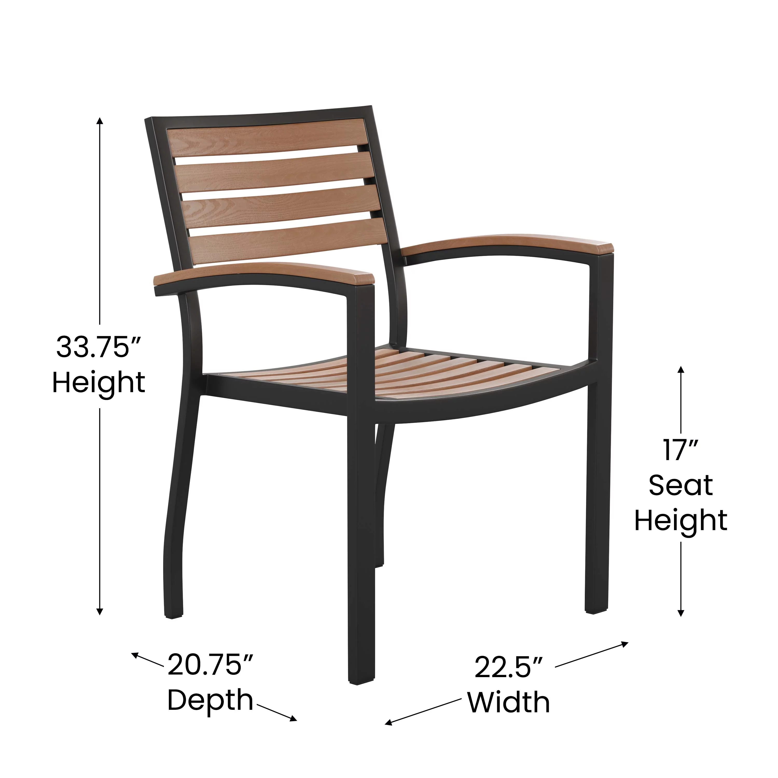 BizChair 7 Piece Outdoor Patio Dining Table Set with 4 Synthetic Teak Stackable Chairs, 30
