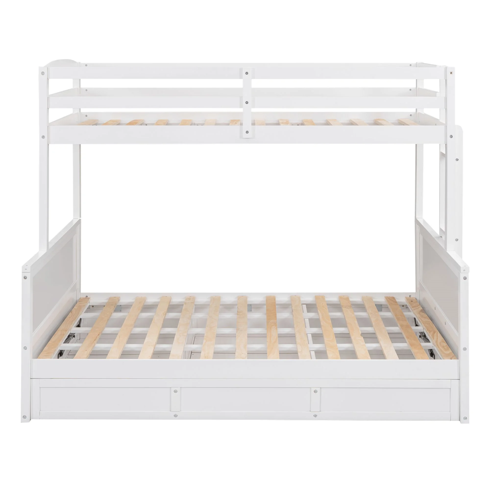 Twin over Full Bunk Bed with Ladder,Solid Wood Bunk Bed Frame with Safety Guardrail, Convertible into 2 Bed Bunk Beds with Hydraulic Lift Up Storage for Girls Boys Teens(White, Twin over Full)