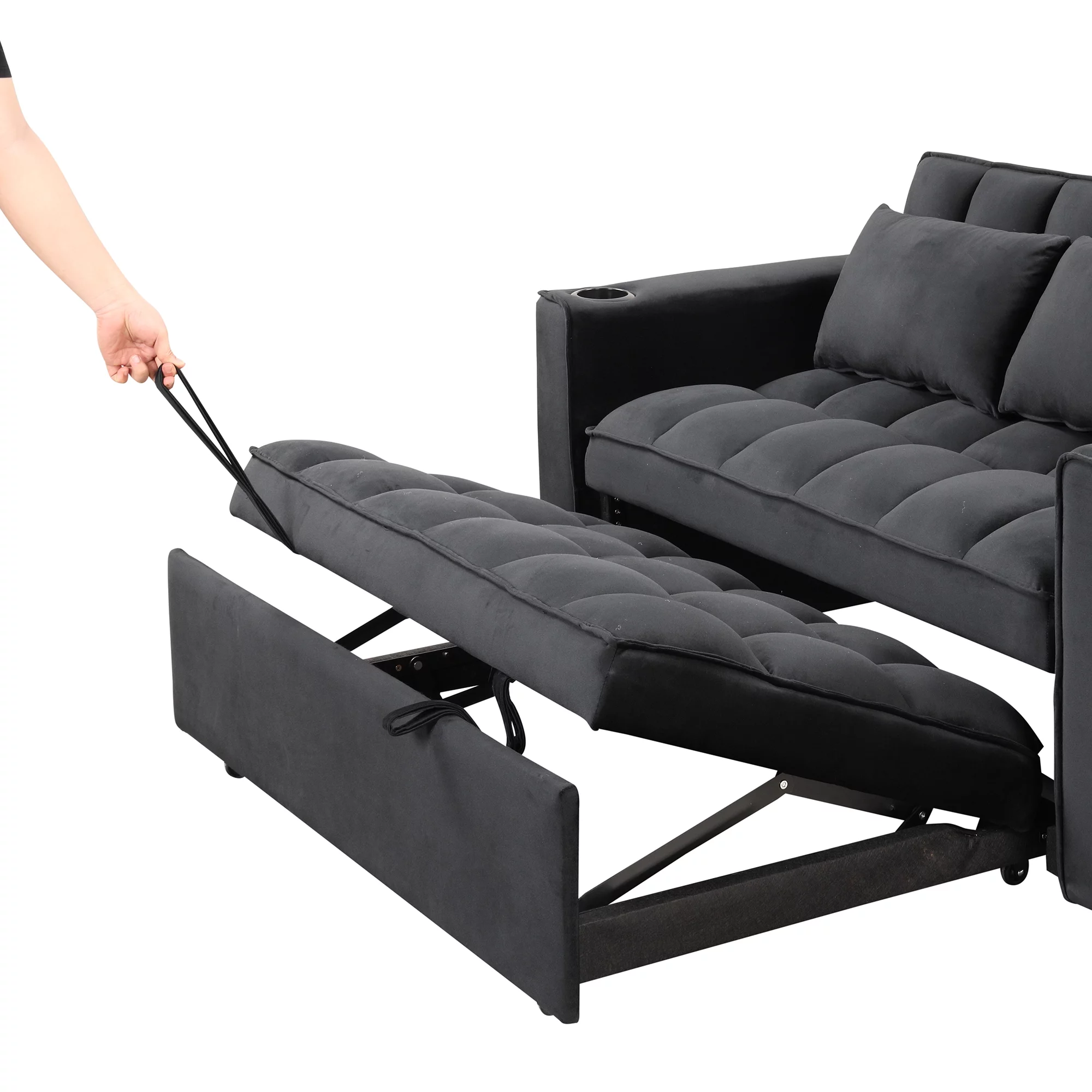 Hombay Modern Convertible Sleeper Sofa Bed, Folding Futon Couch Loveseat with Cup Holder and USB Charging Ports for Living Room Bedroom Apartment