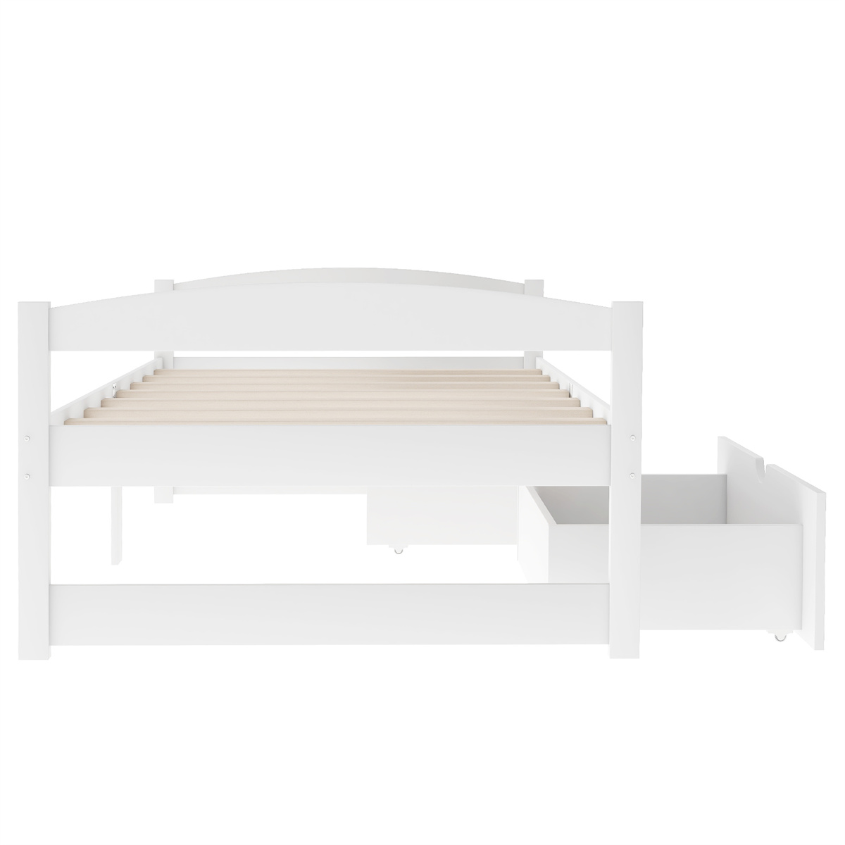 Wood Bed Frame Twin Size with 2 Drawers Platform Bed w/Headboard & Footboard Solid Wood Slat Support, No Box Spring Needed, Panel Bed Mattress Foundation
