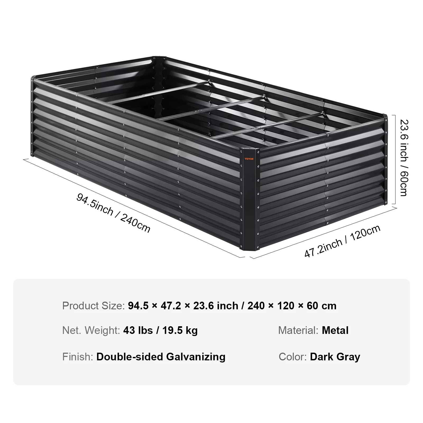 BENTISM Galvanized Raised Garden Bed, 8x4x2 FT Large Metal Raised Planter Box Garden Beds Outdoor for Vegetables Flowers and Herbs with Open Bottom and Planting Tools, Dark Grey