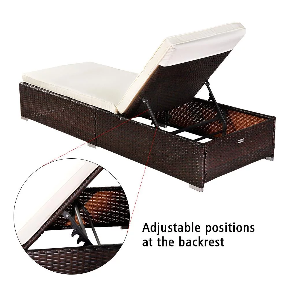 UbesGoo Outdoor Leisure Rattan Furniture Pool Bed / Chaise Chair, Patio Furniture Pool Lounger with Adjustable Backrest, Brown