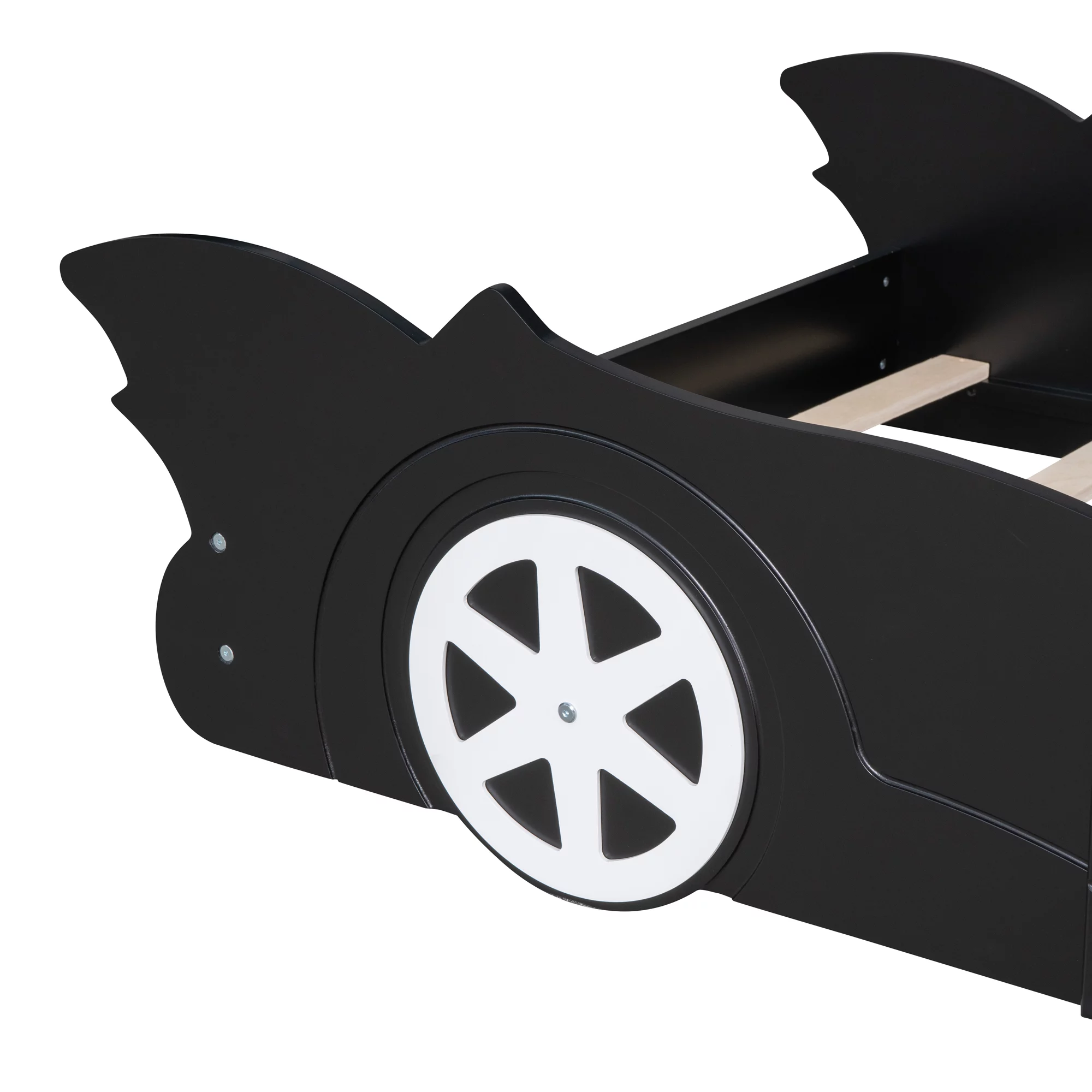 HSUNNS Twin Size Kids Race Car-Shaped Platform Bed with Wheels, Wooden Funny Twin Kids Bed Frame with 2 Sides Safety Rails for Boys Girls Toddlers Kids’ Bedroom, No Box Spring Needed, Black