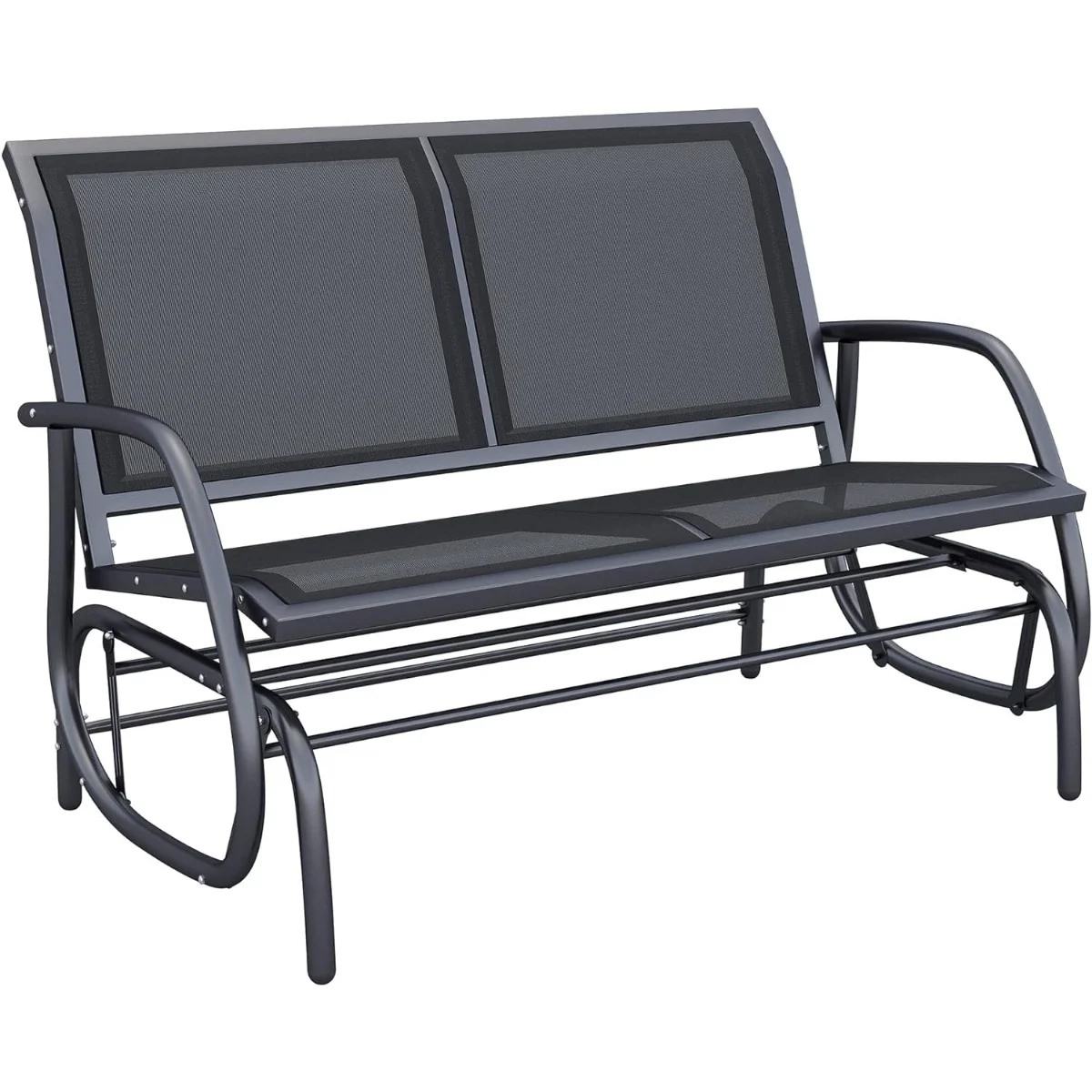 2-Person Outdoor Glider Bench, Patio Double Swing Rocking Chair Loveseat w/Powder Coated Steel Frame for Backyard Garden Porch, Black