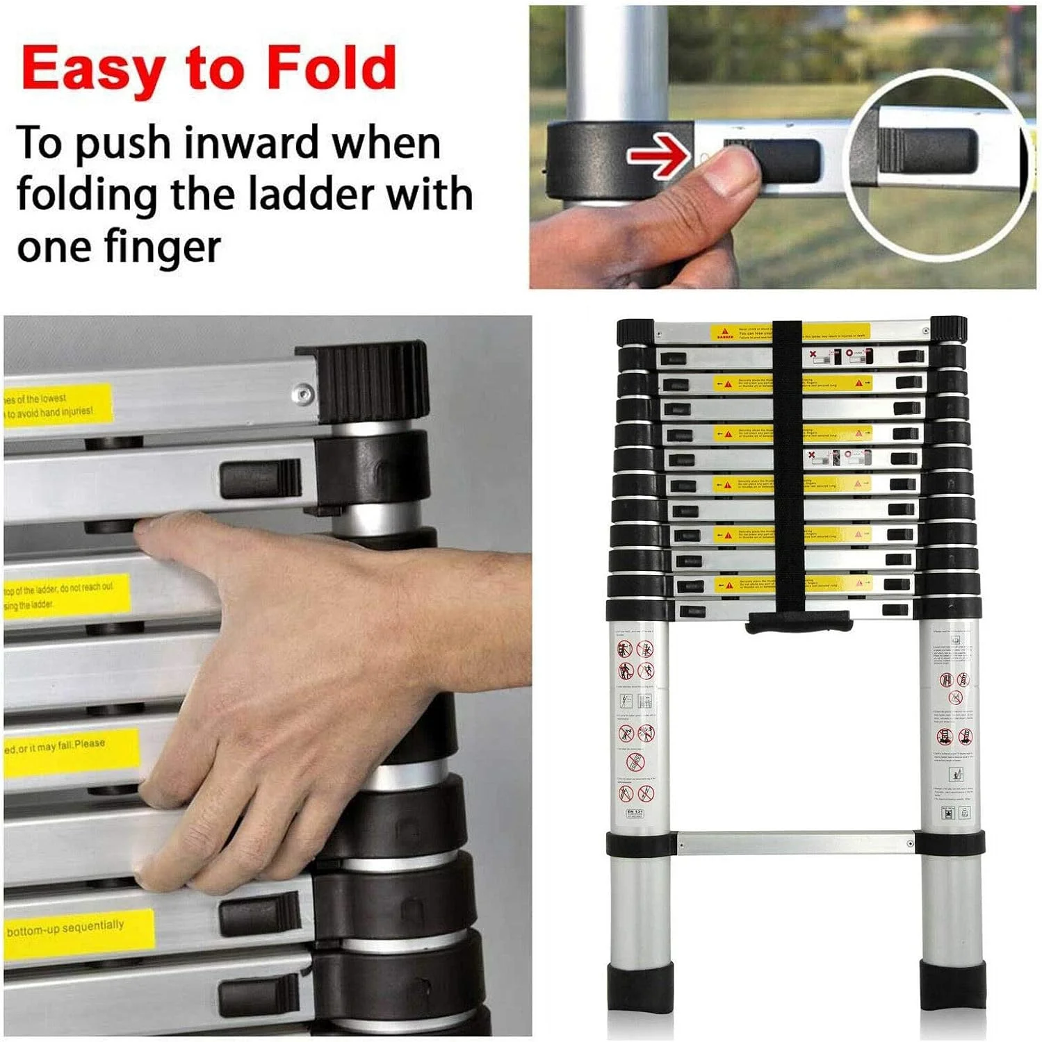 12FT Telescoping Ladder Aluminum Extension Folding Ladder Rubber Feet Multi Purpose Loft Ladder Attic Ladder Compact Ladders for Home, Heavy Duty 330lbs Max Load Capacity, Collapsible Ladders - 3.8M