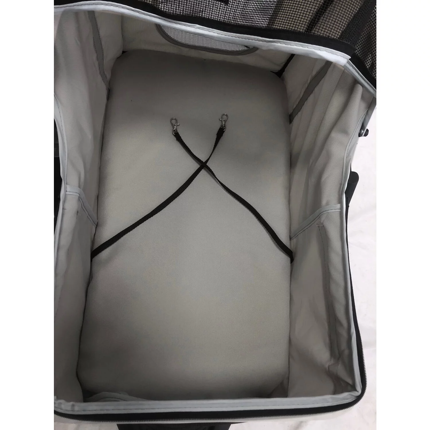 Critter Sitters Light Grey 4-Wheel Pet Stroller for Medium/Large Sized Dogs, Cats with Scratch Resistant Breathable Mesh Windows and Safety Leash | Storage Basket | Cup Holders | Lockable Wheels